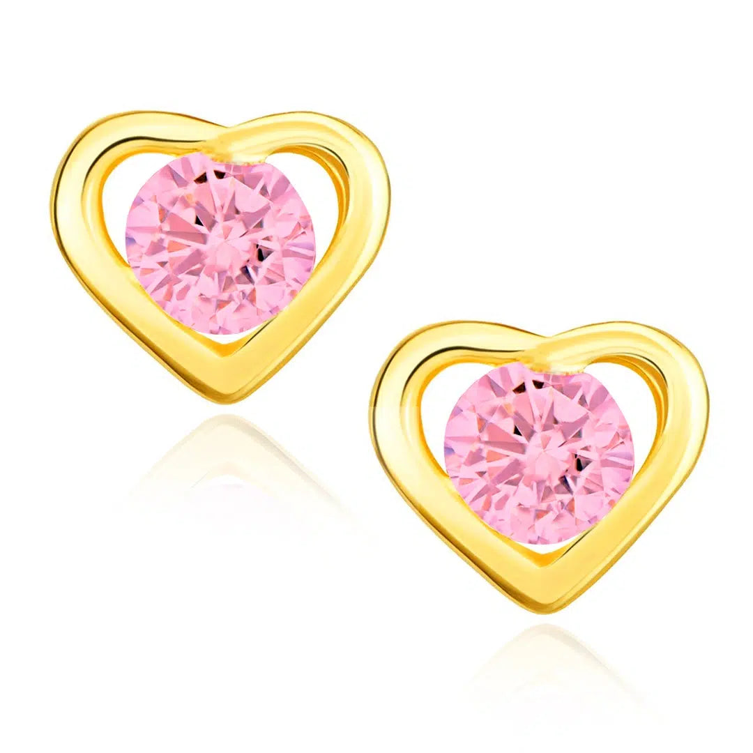 Orecchini in Oro con Cuore e Zirconi Rosa Kids Collection