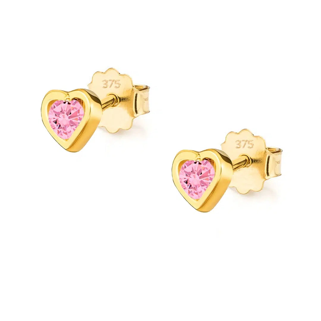 Orecchini in Oro con Cuore e Zirconi Rosa Kids Collection