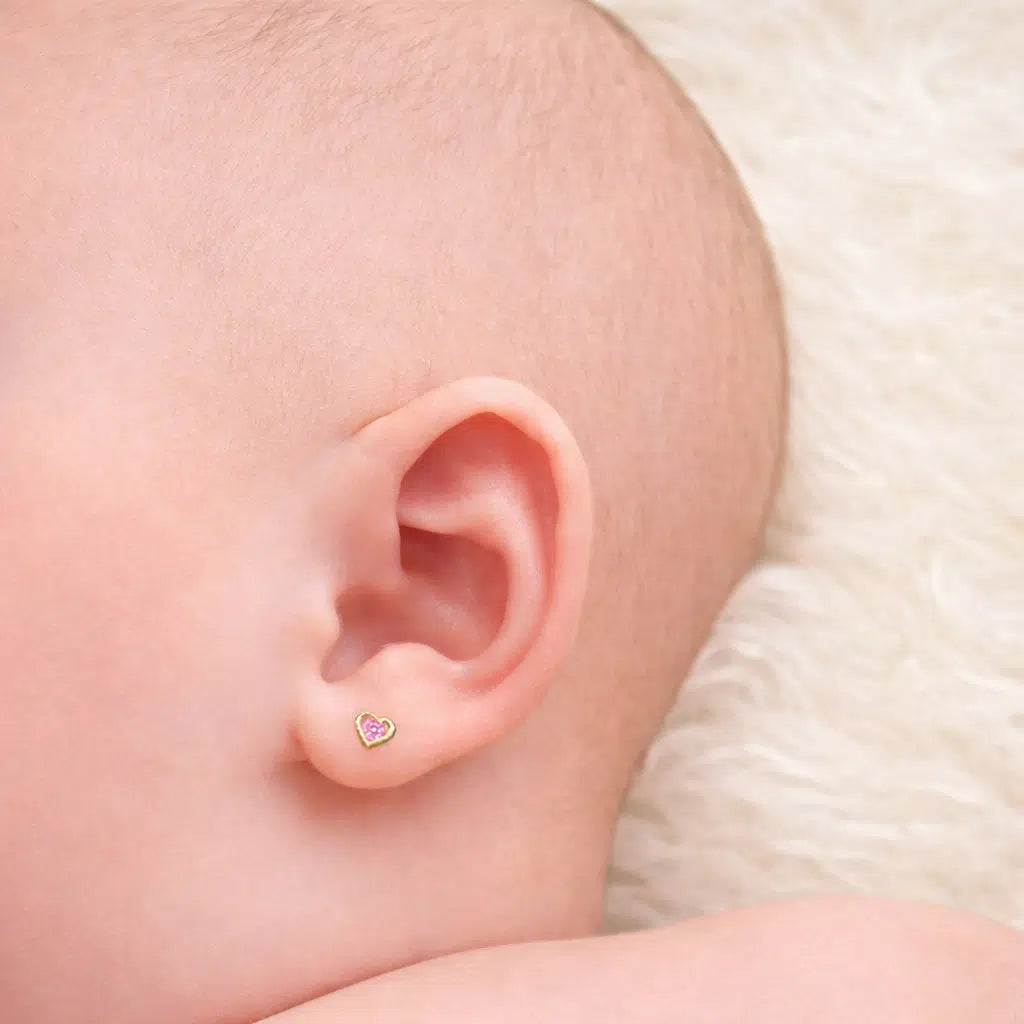 Orecchini in Oro con Cuore e Zirconi Rosa Kids Collection