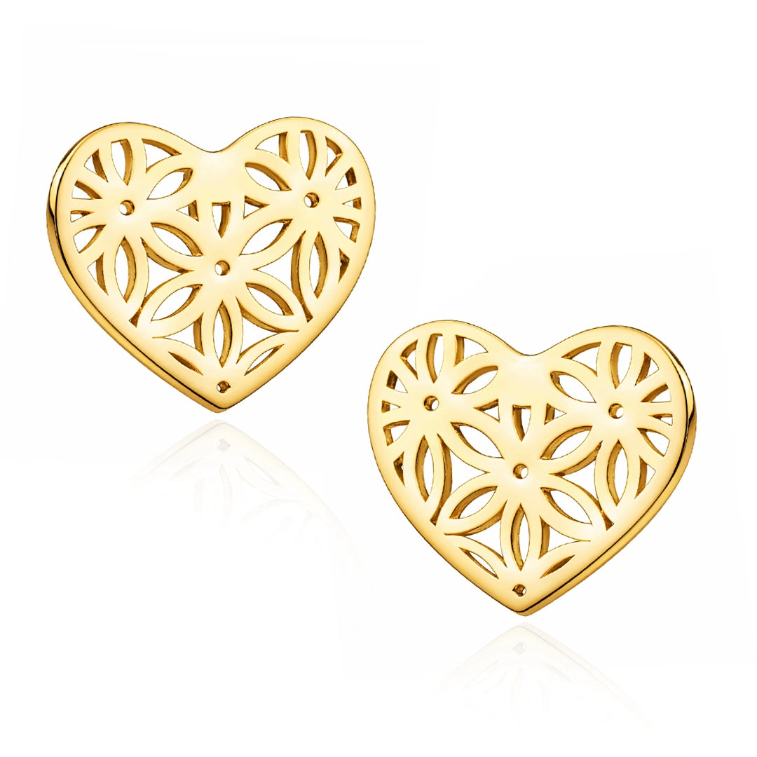Orecchini in Oro con Cuori Fioriti