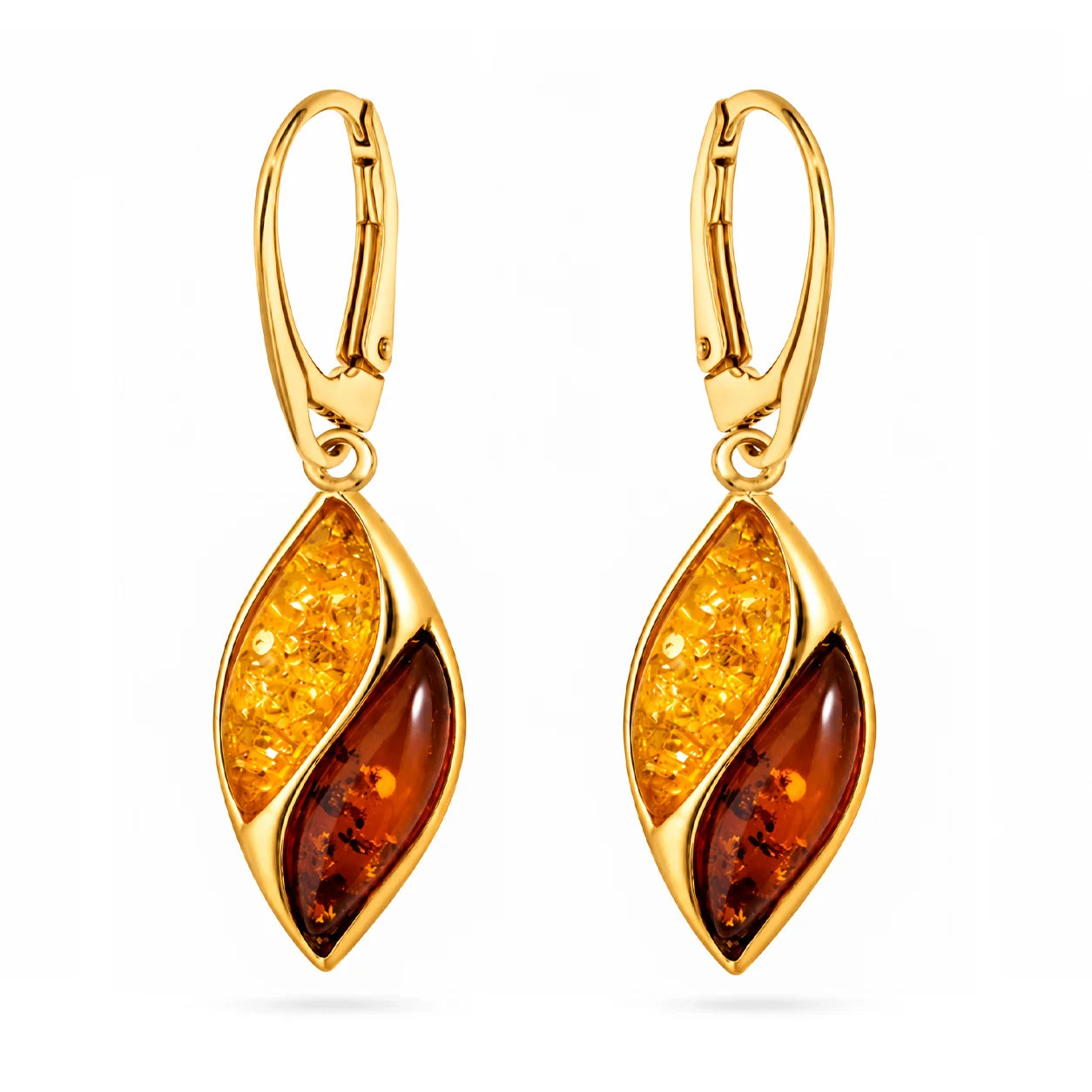 Orecchini in Argento Dorato con Ambra Bicolore