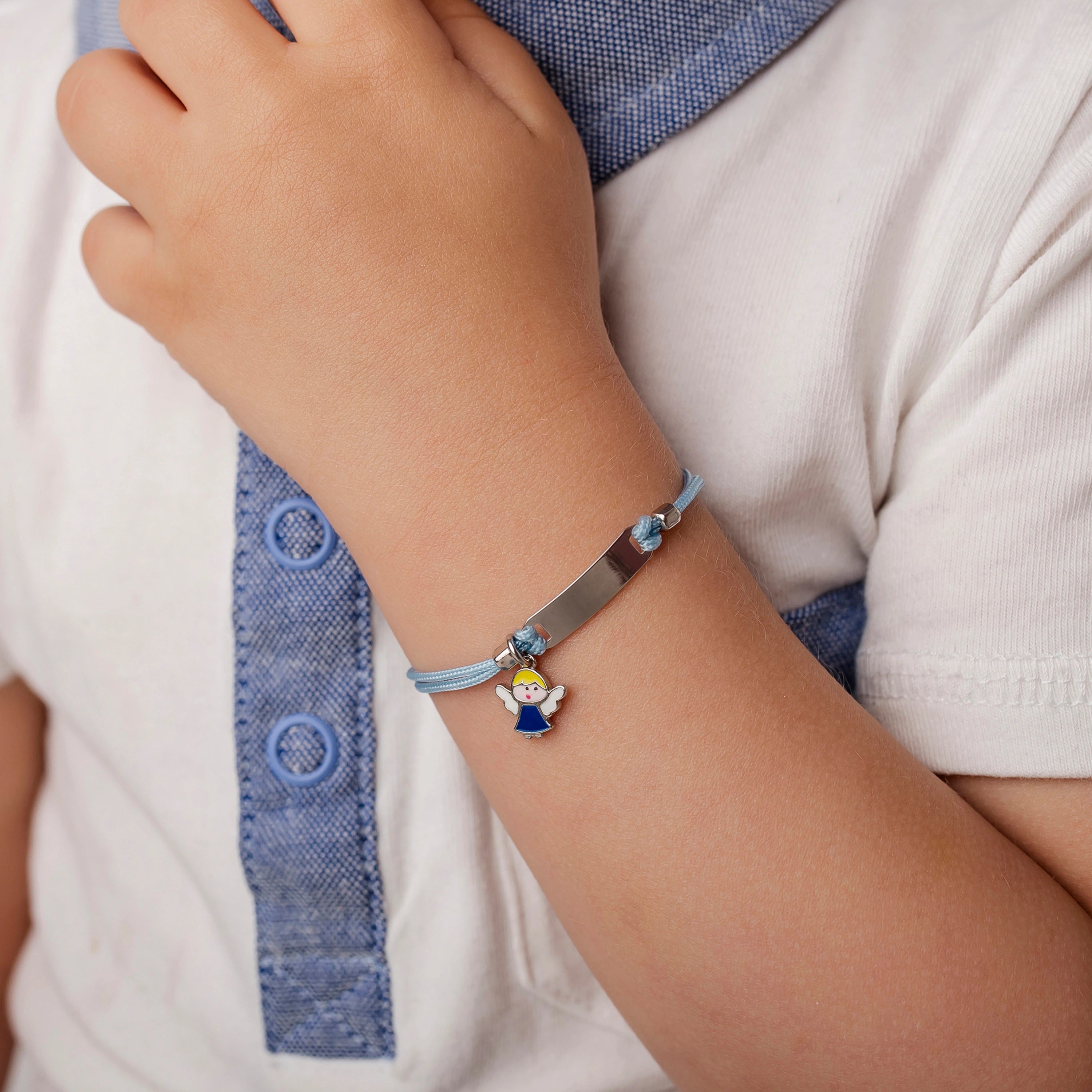 Bracciale Argento Bimbo Cordoncino Azzurro Angioletto