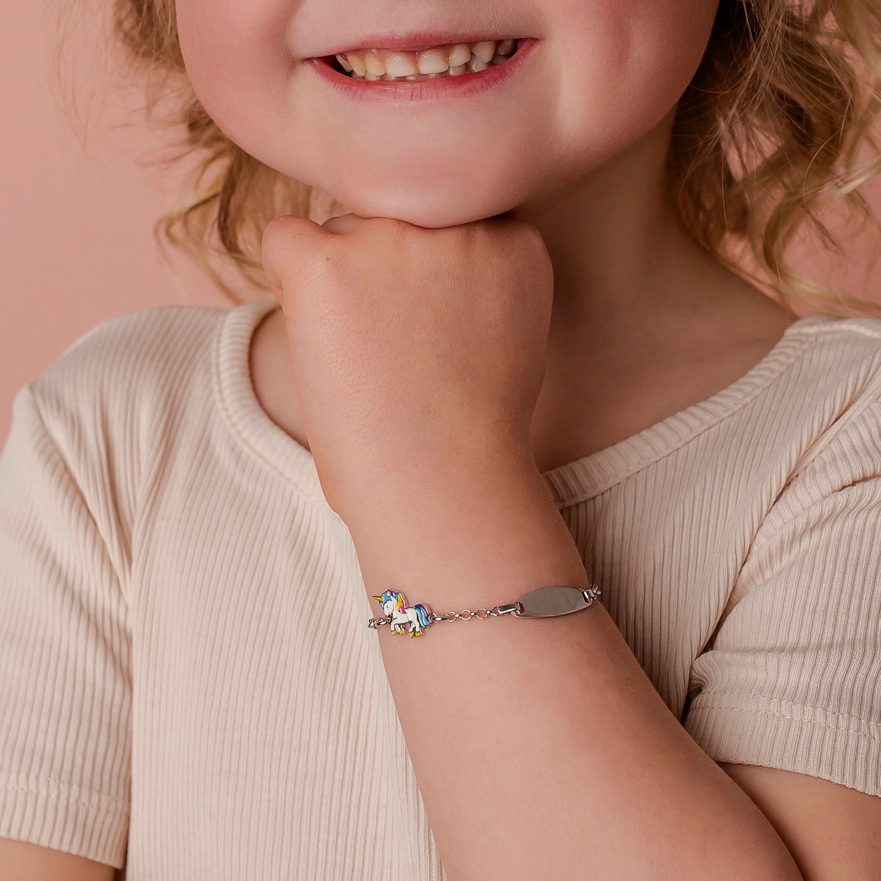 Bracciale in Argento con Piastrina e Unicorno Smaltato