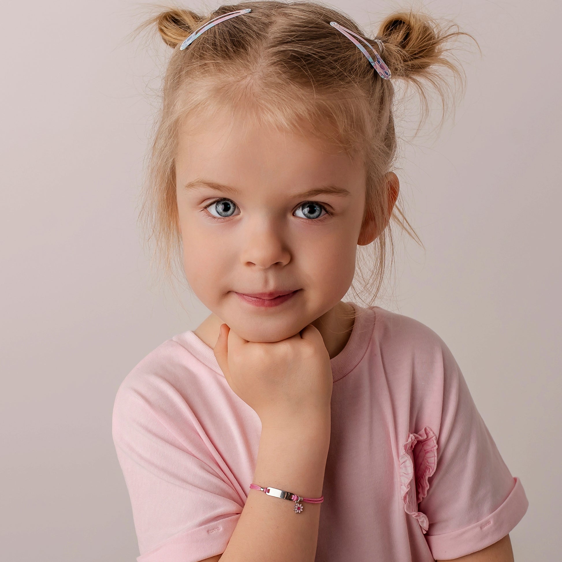 Silver Bracelet for Girl Pink Cord Gerbera