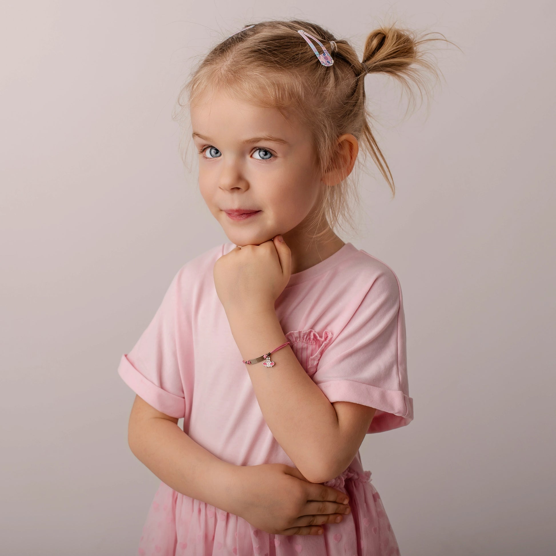 Bracciale Argento Bimba Cordoncino Rosa Ape