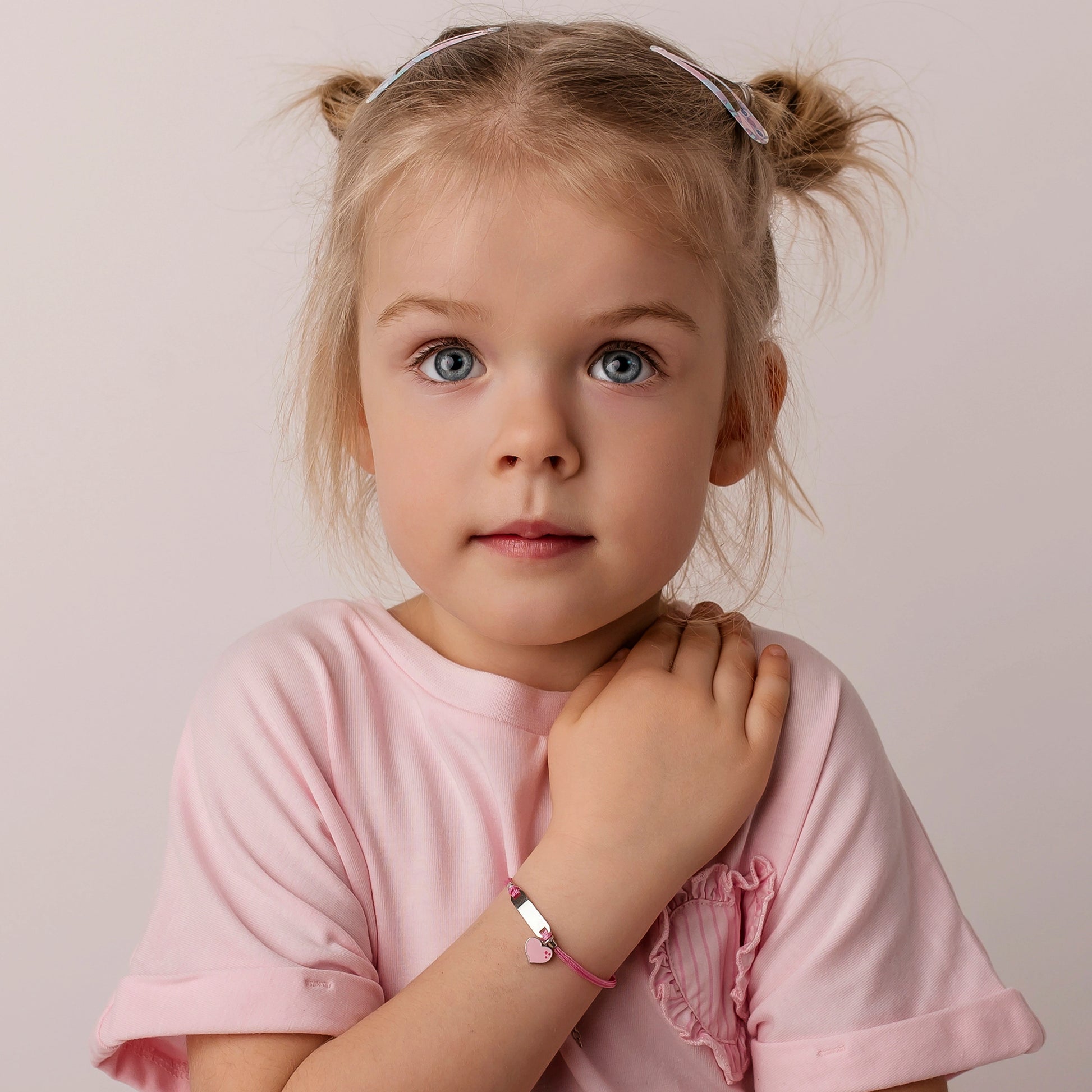 Silver Bracelet for Girl Pink Cord Pink Heart