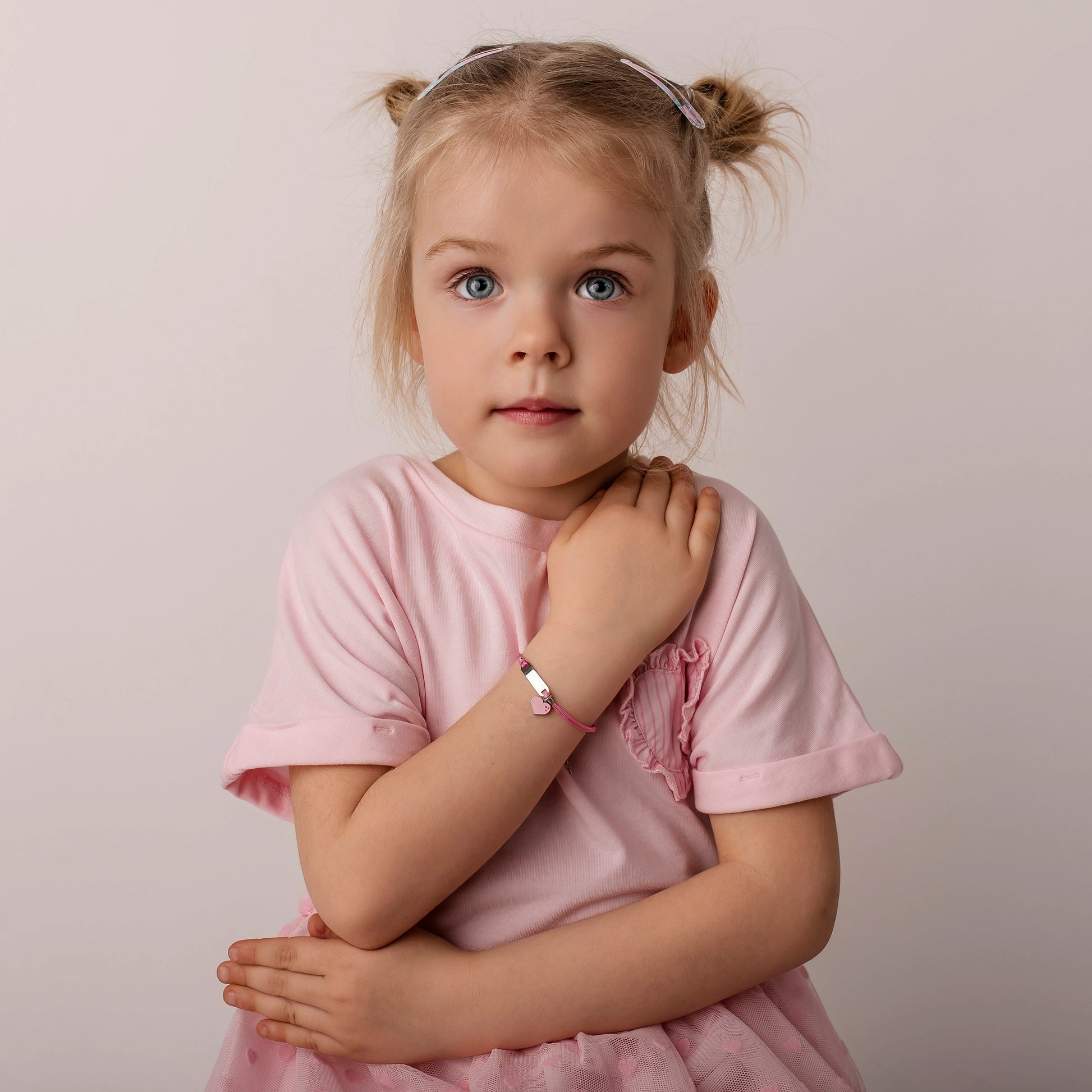 Silver Bracelet for Girl Pink Cord Pink Heart