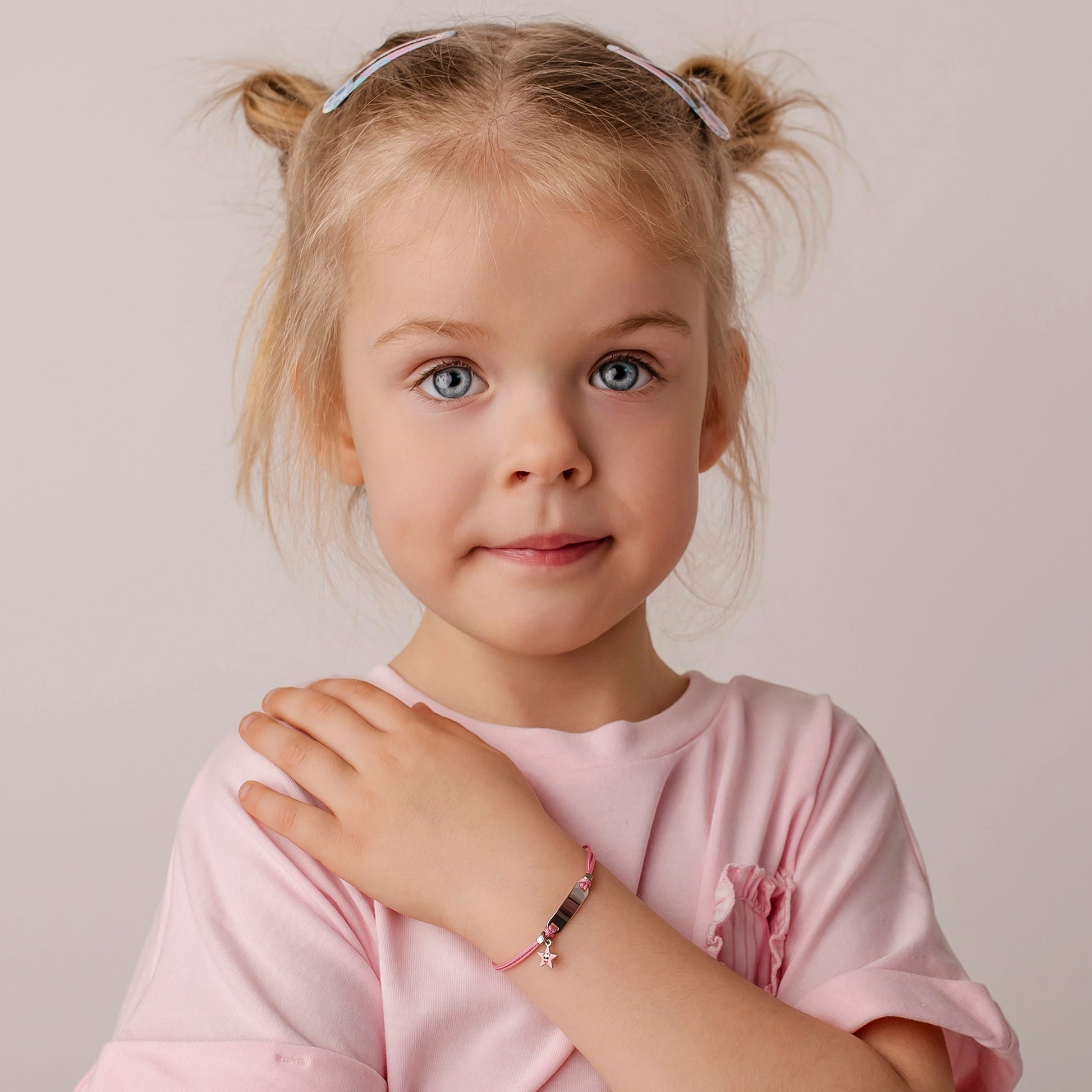 Bracciale Argento Bimba Cordoncino Rosa Stellina