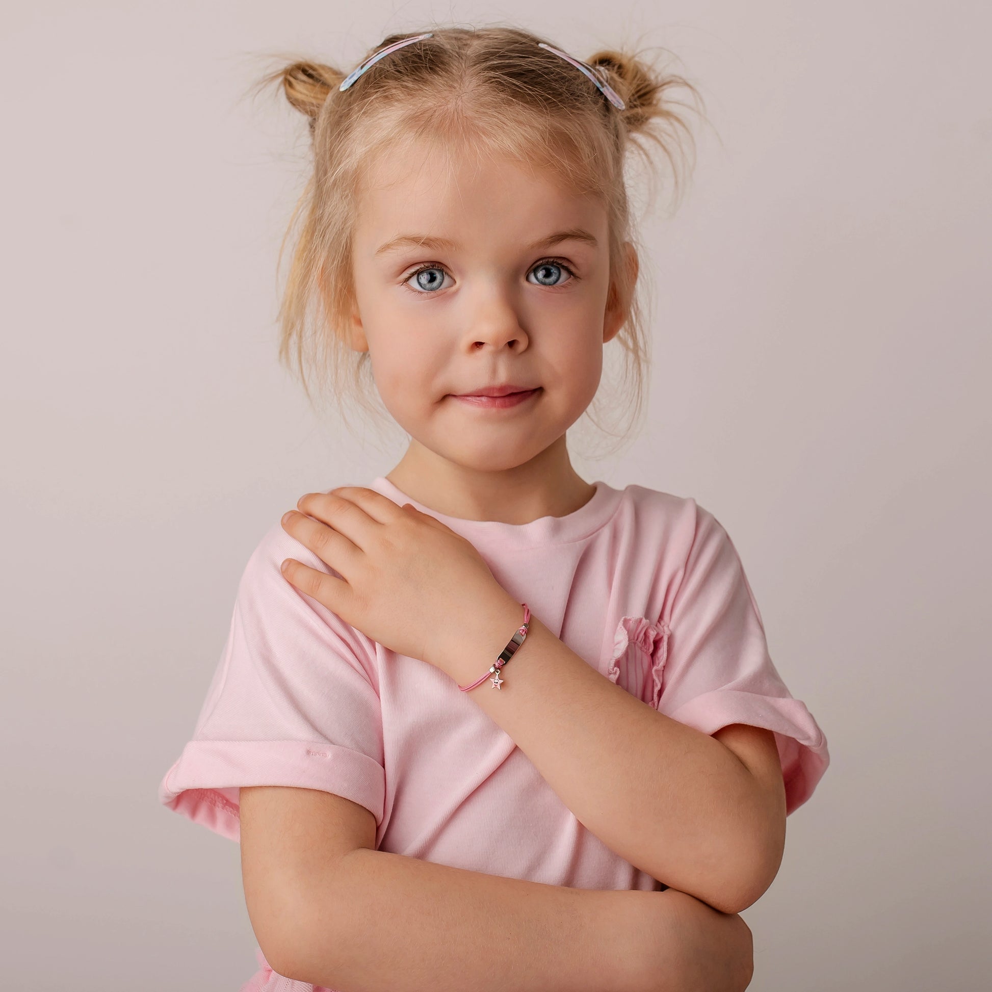 Bracciale Argento Bimba Cordoncino Rosa Stellina