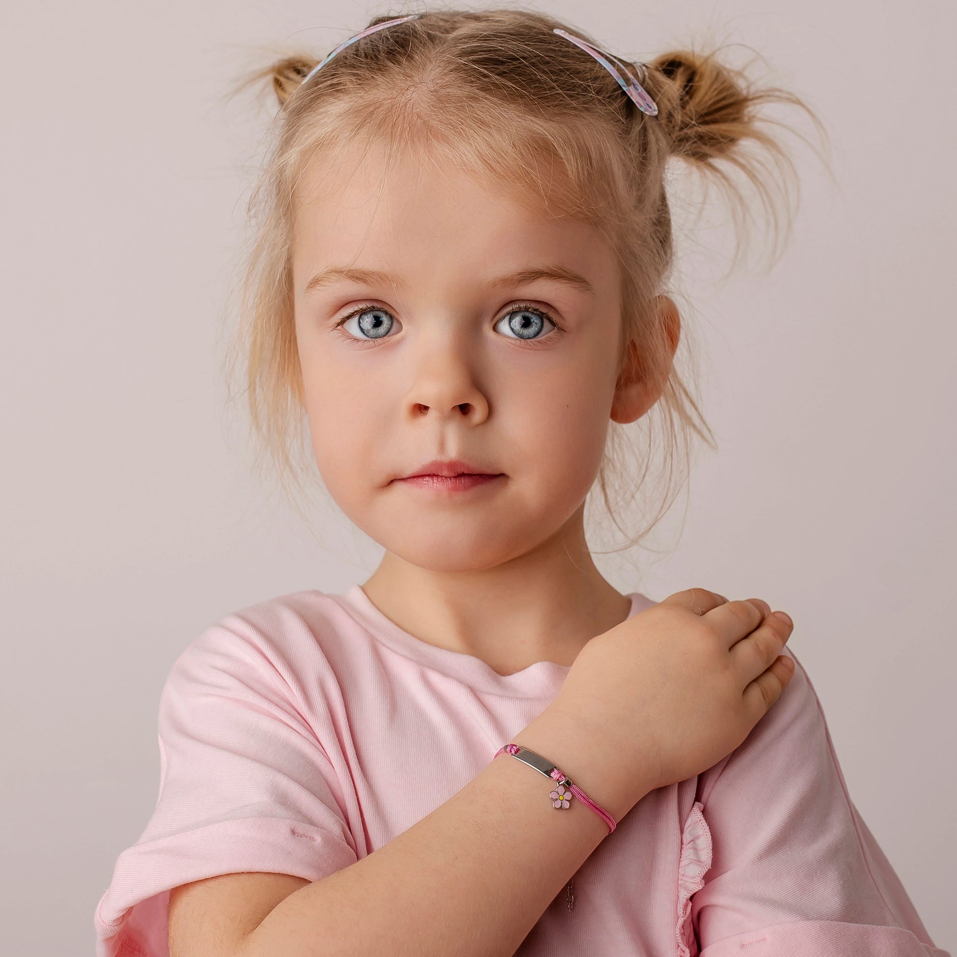 Bracciale Argento Bimba Cordoncino Rosa Fiorellino Rosa