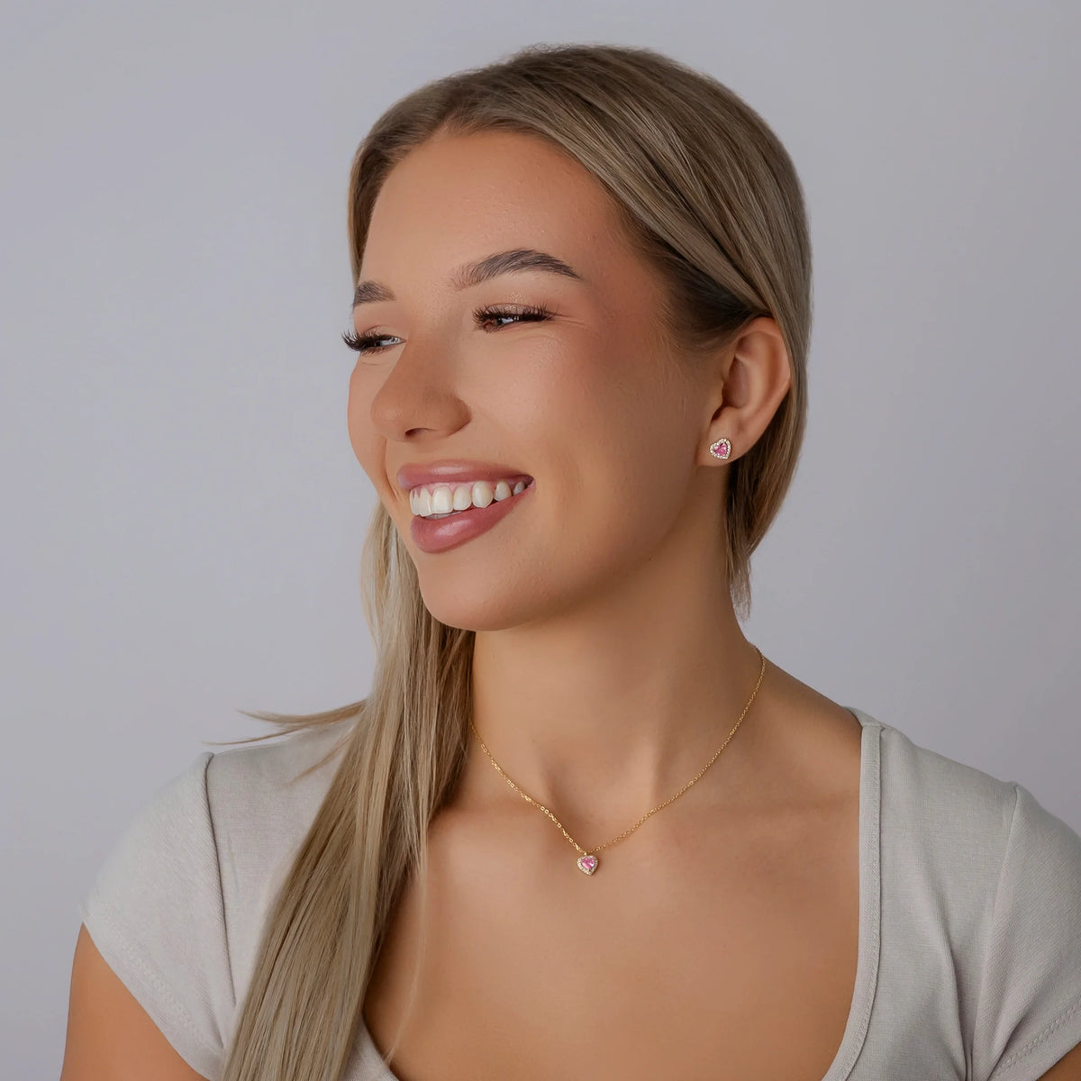 Silberset mit rosa Herz und Zirkonia-Pavé