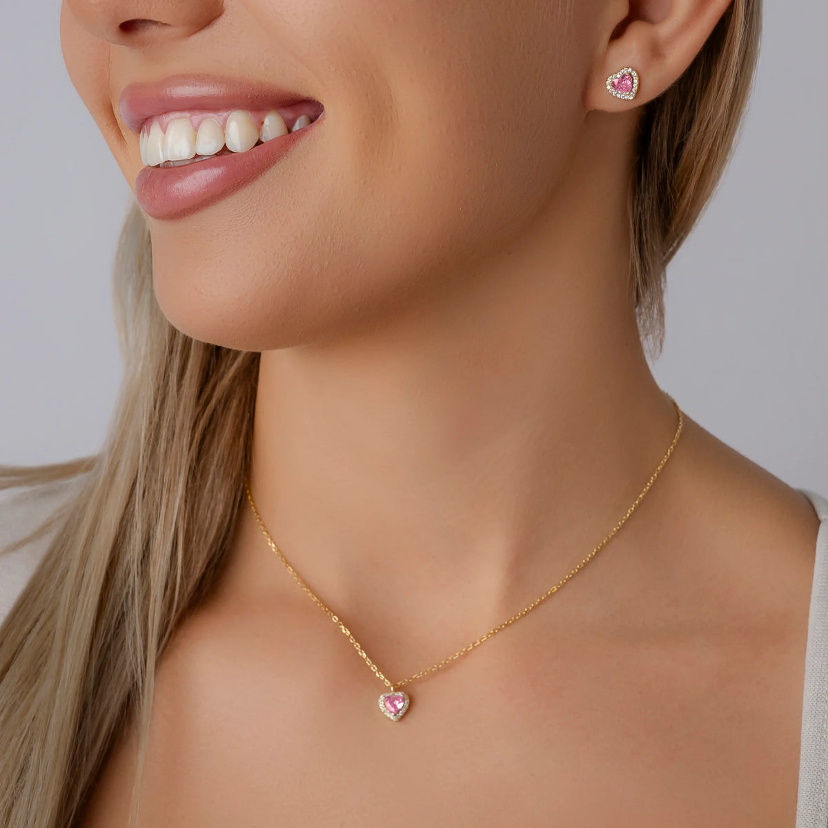 Silberset mit rosa Herz und Zirkonia-Pavé