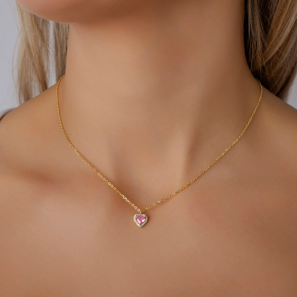 Silberset mit rosa Herz und Zirkonia-Pavé