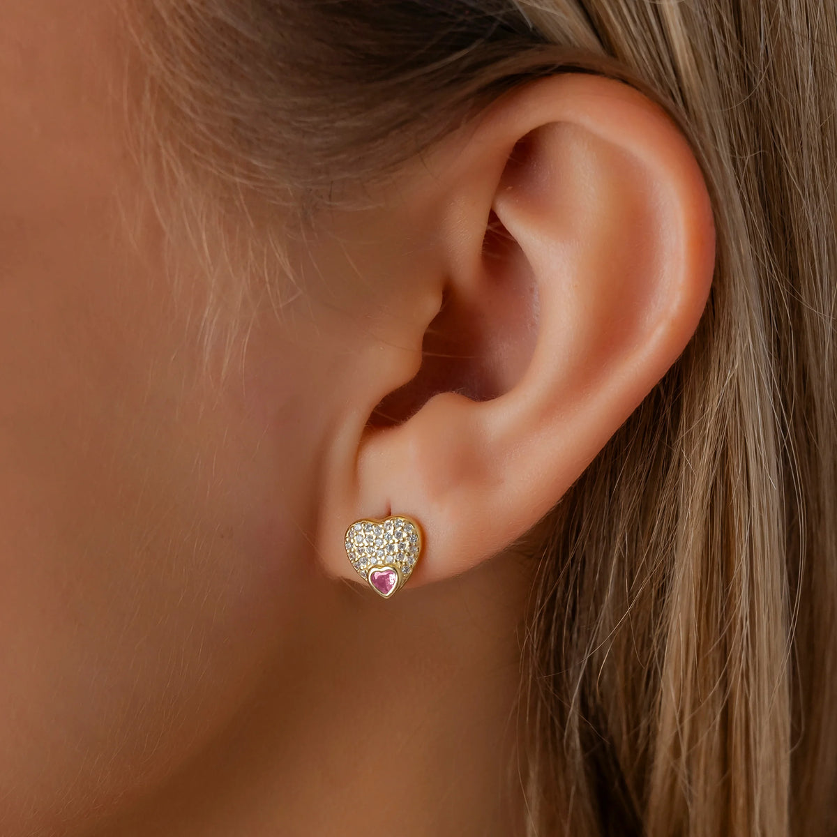 Parure en argent avec cœur rose et zircons