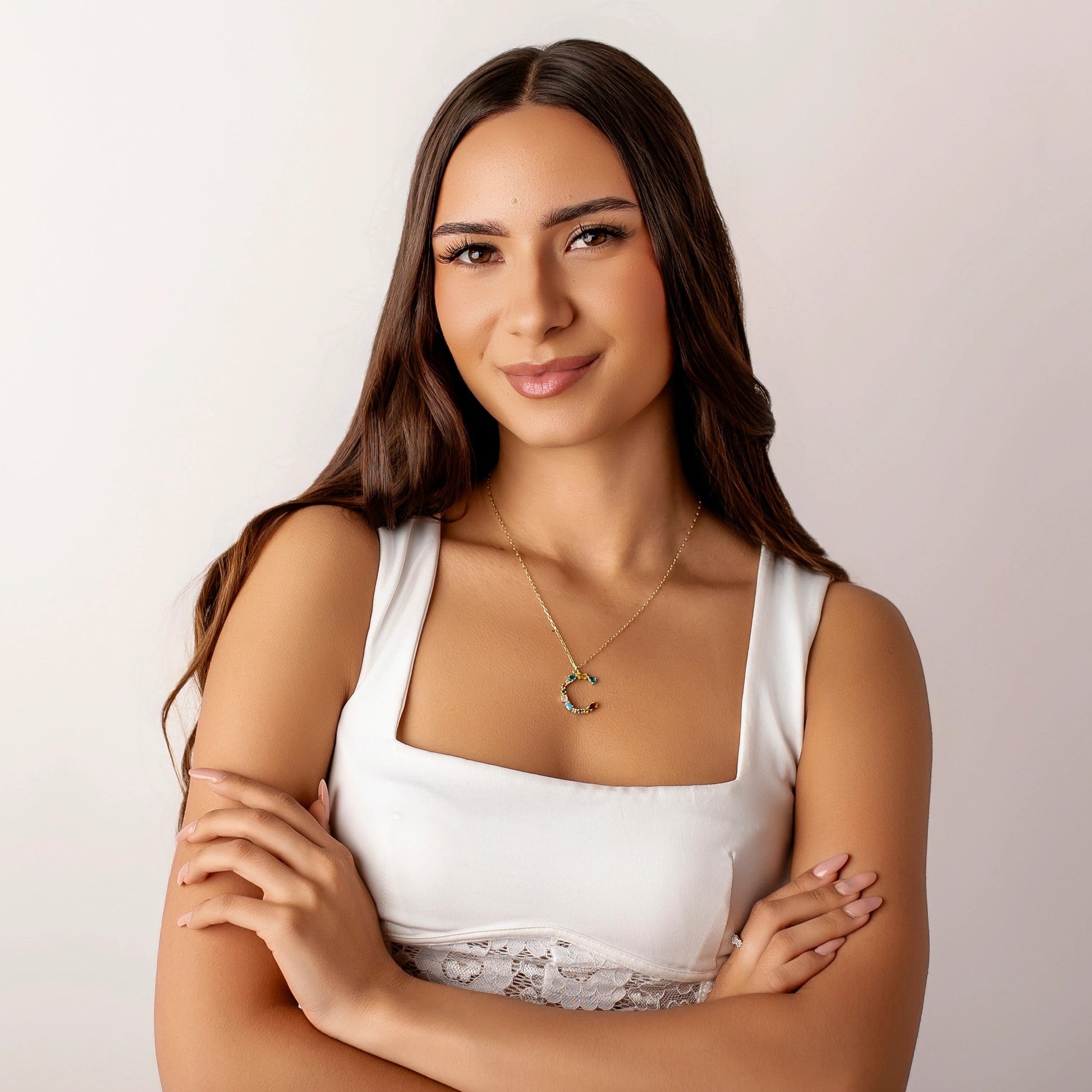 Gold Letter and Colored Stone Necklace
