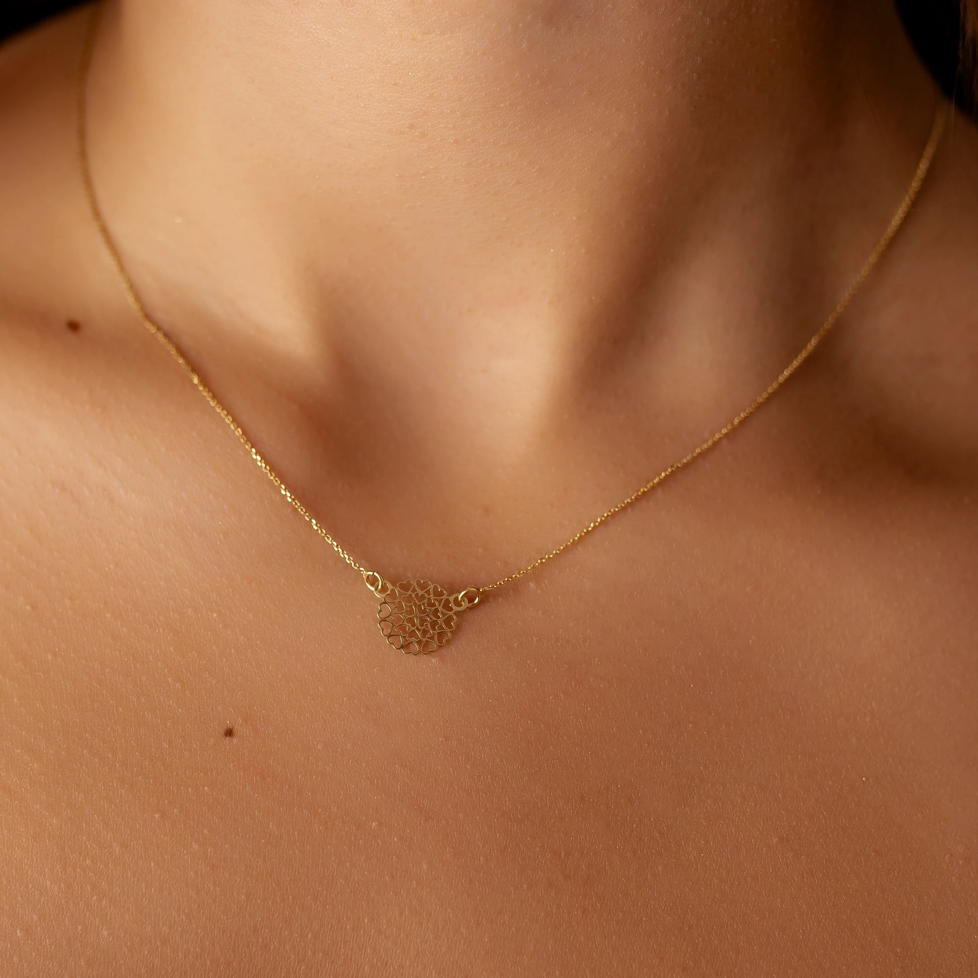 Gold Necklace with Dotted Hearts