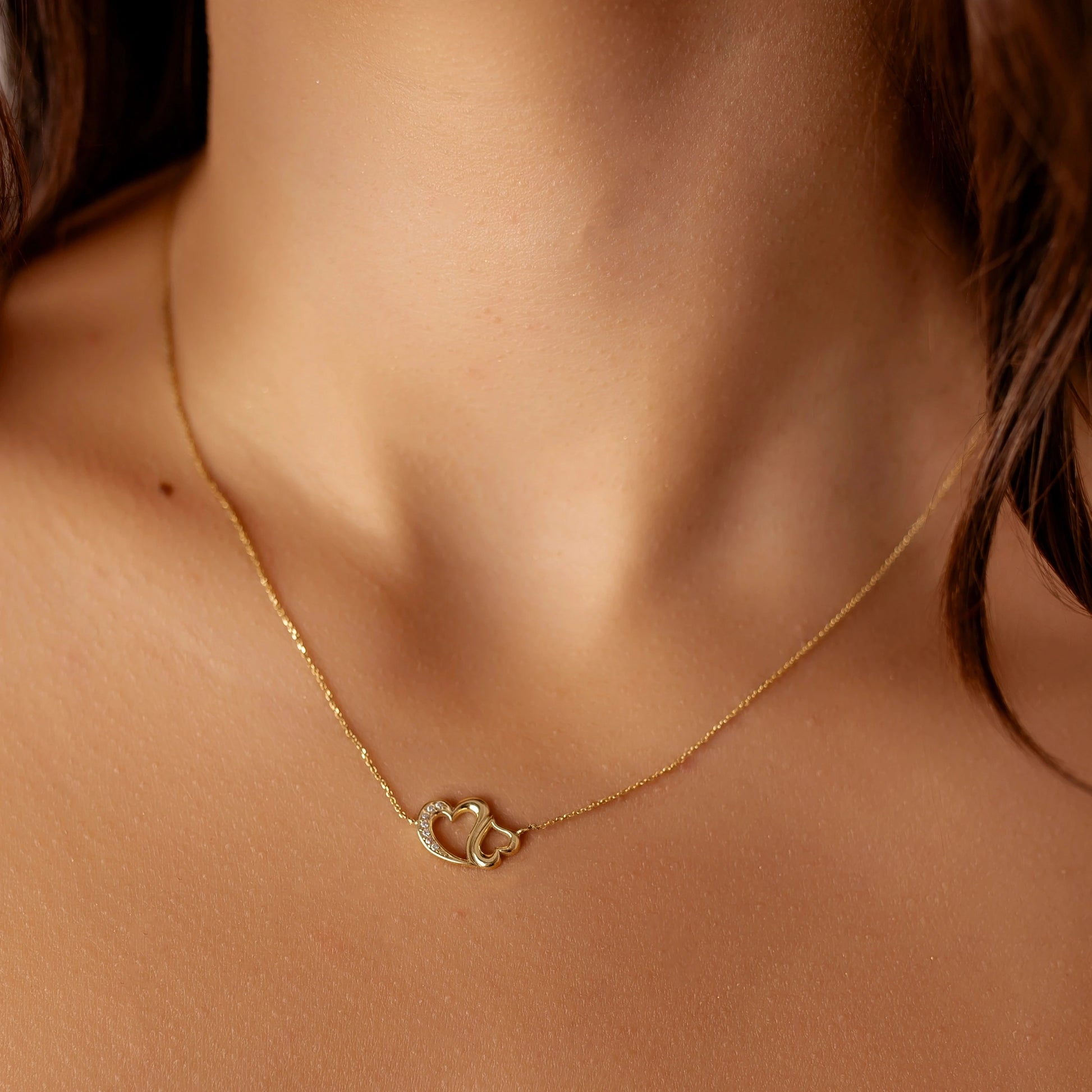 Gold Necklace with Inverted Hearts