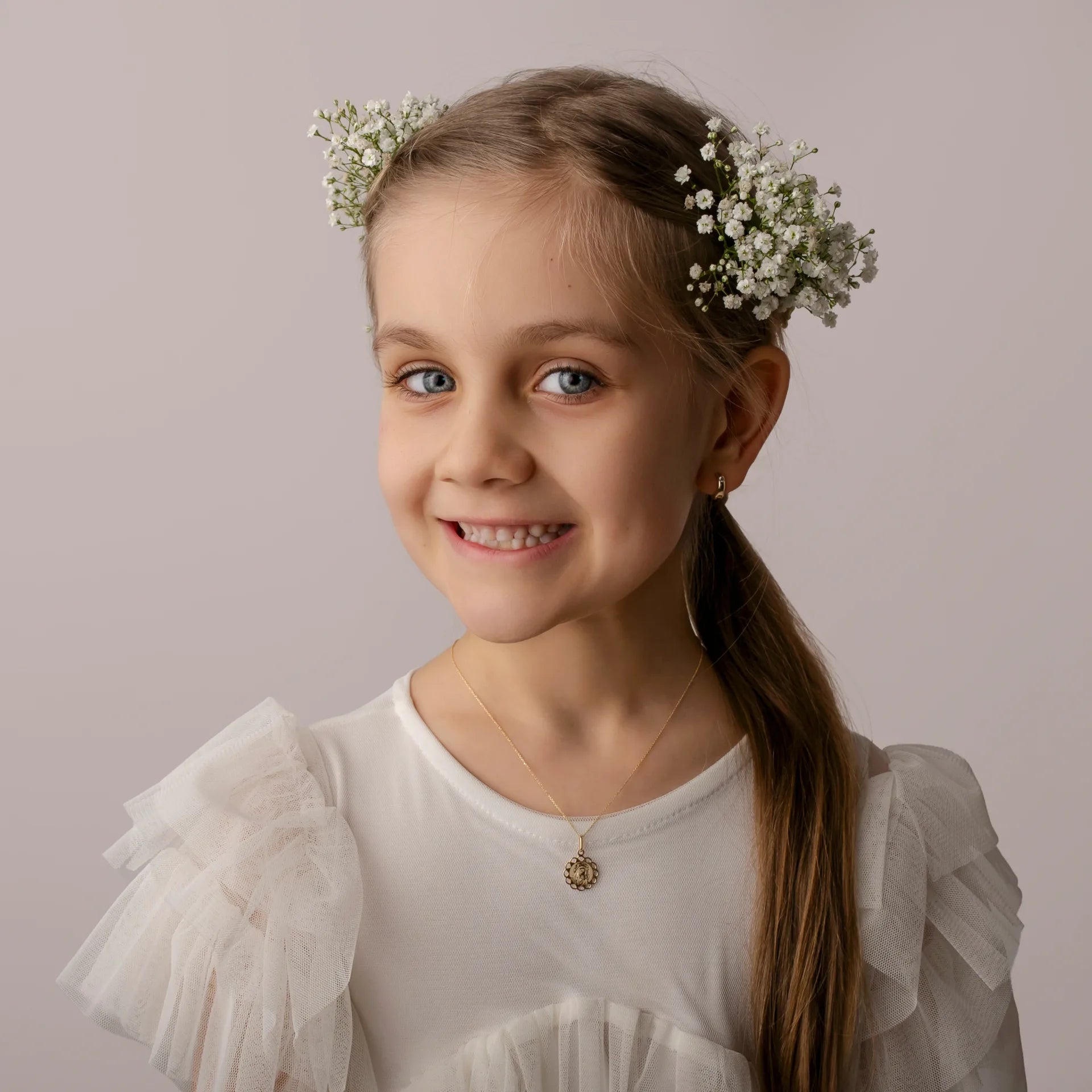 Collana Fiore in Oro 9Kt con Madonna e Gesù Bambino