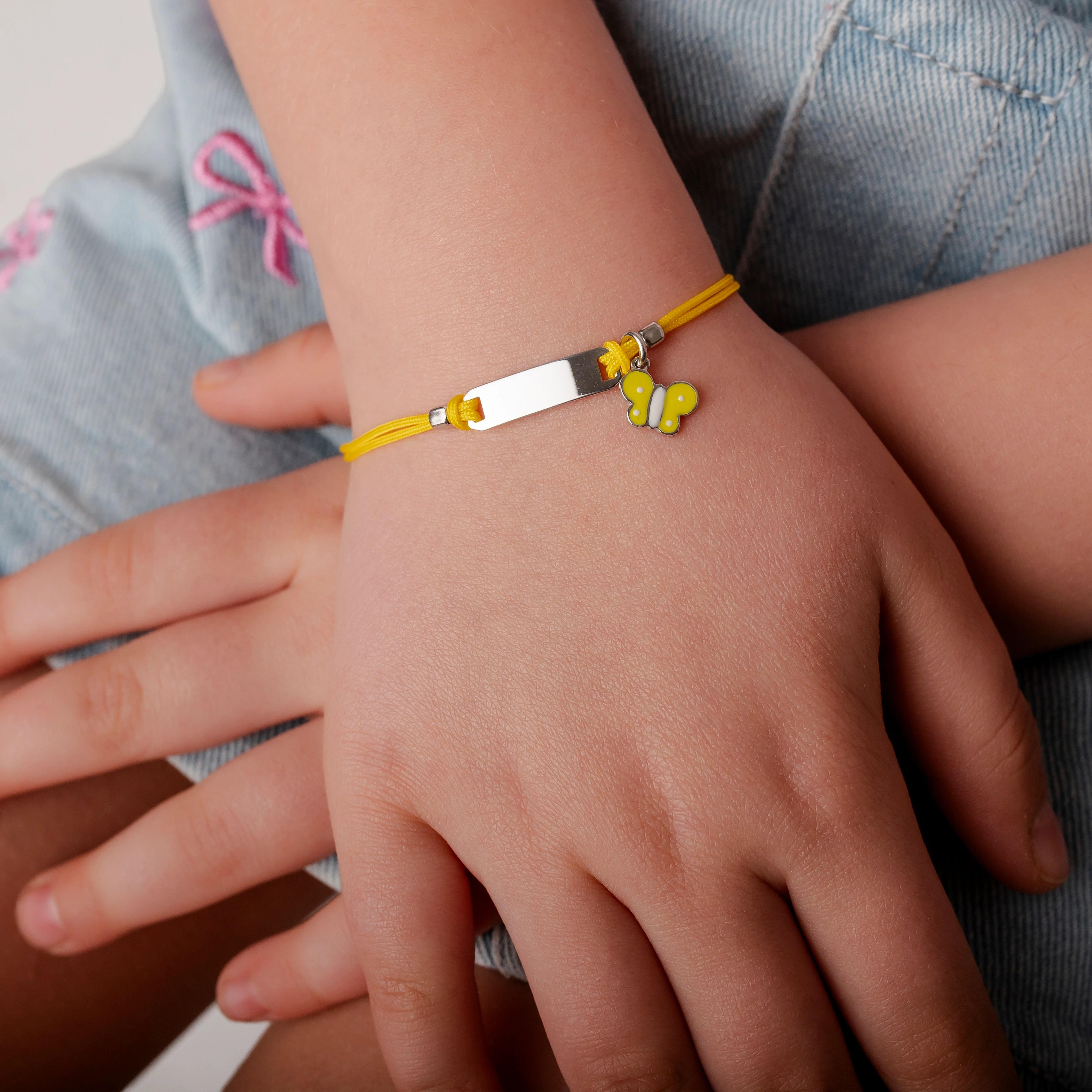 Silver Bracelet for Girls Yellow Cord Yellow Butterfly