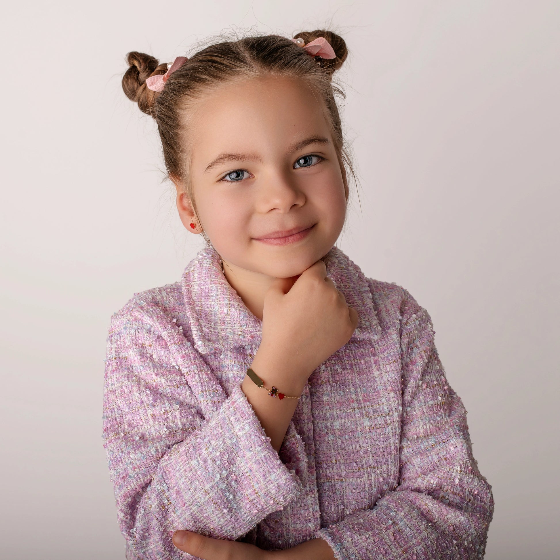 Bracciale da Bambina in Oro con Orsetto e Cuore Smaltati