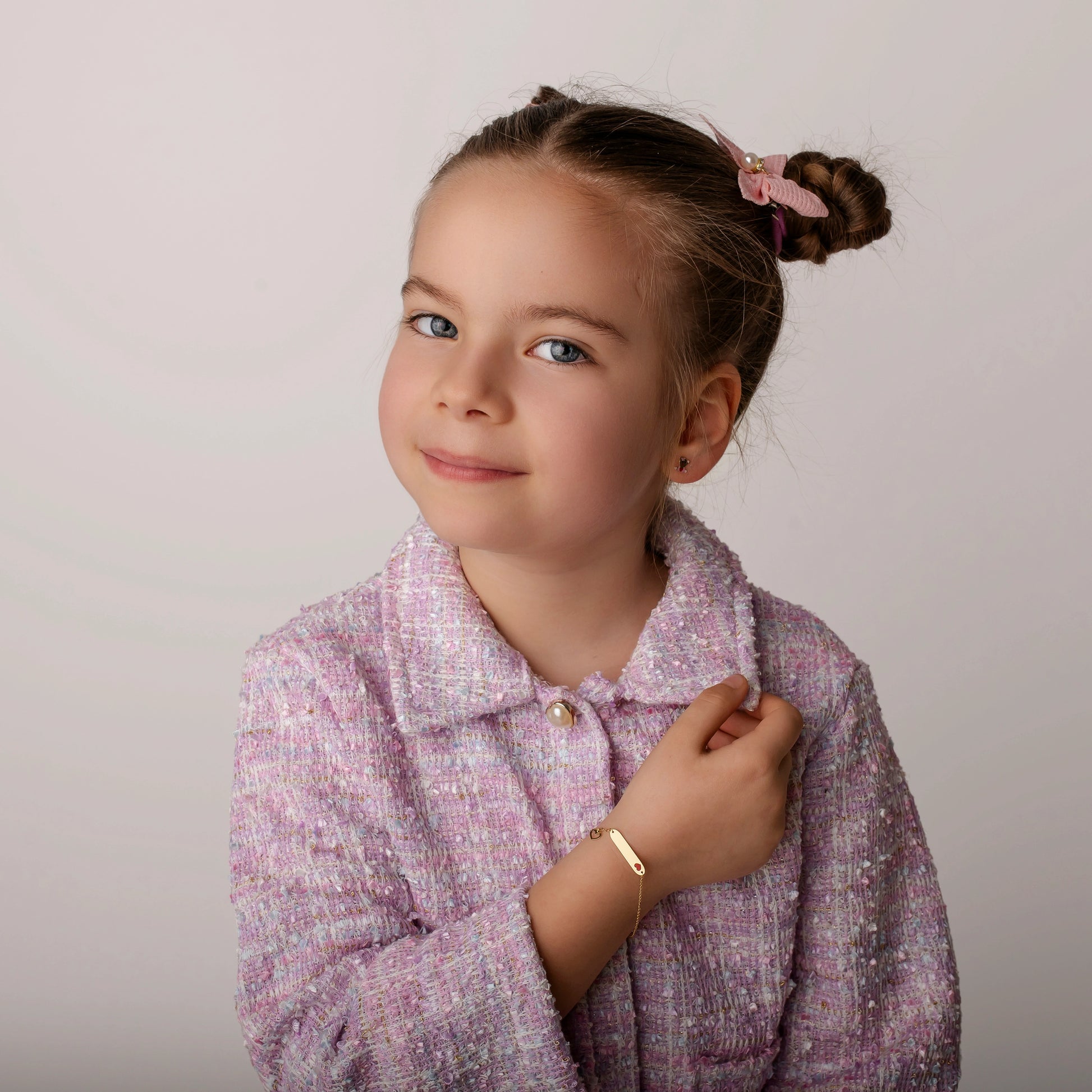 Bracciale da Bambini in Oro con Cuore Smaltato Rosso e Cuore Pendente