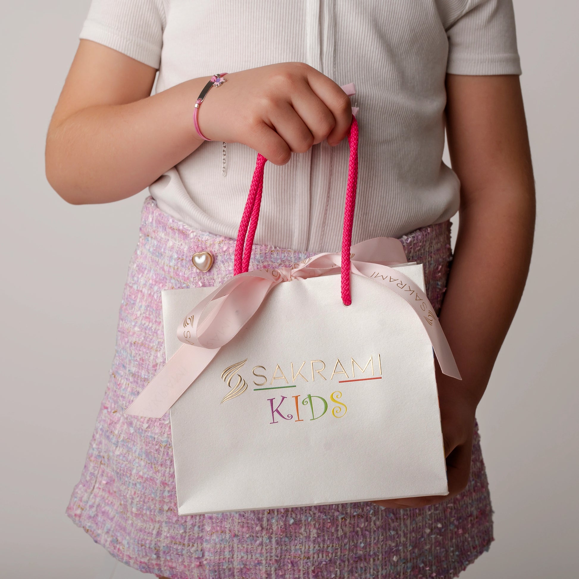 Bracciale Argento Bimba Cordoncino Bianco Farfalla