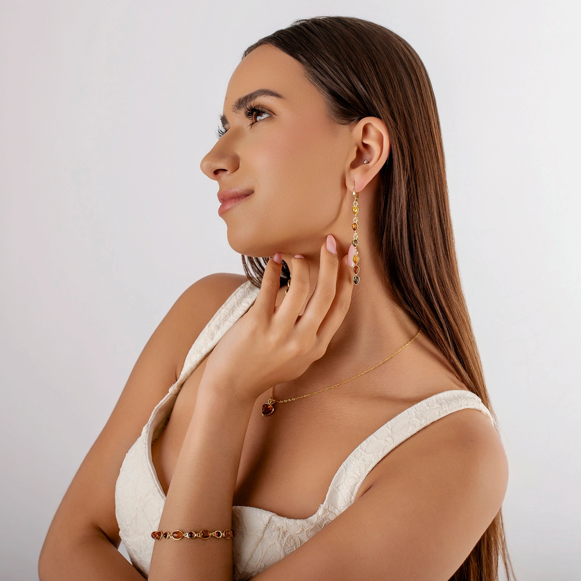 Boucles d'oreilles pour Femme en Argent Doré avec Ambre Multicolore