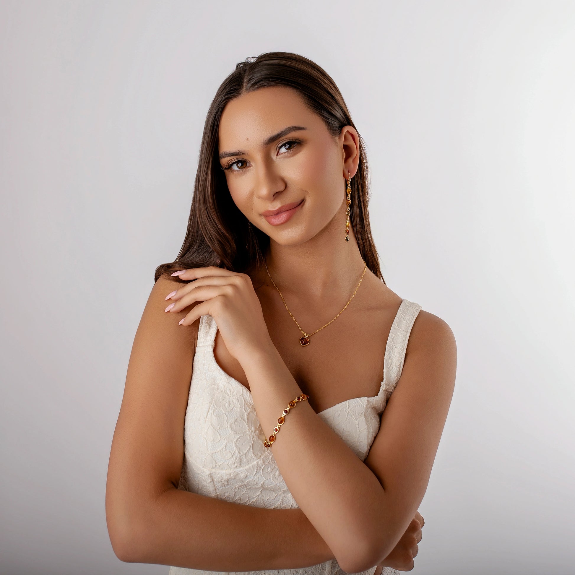 Boucles d'oreilles pour Femme en Argent Doré avec Ambre Multicolore