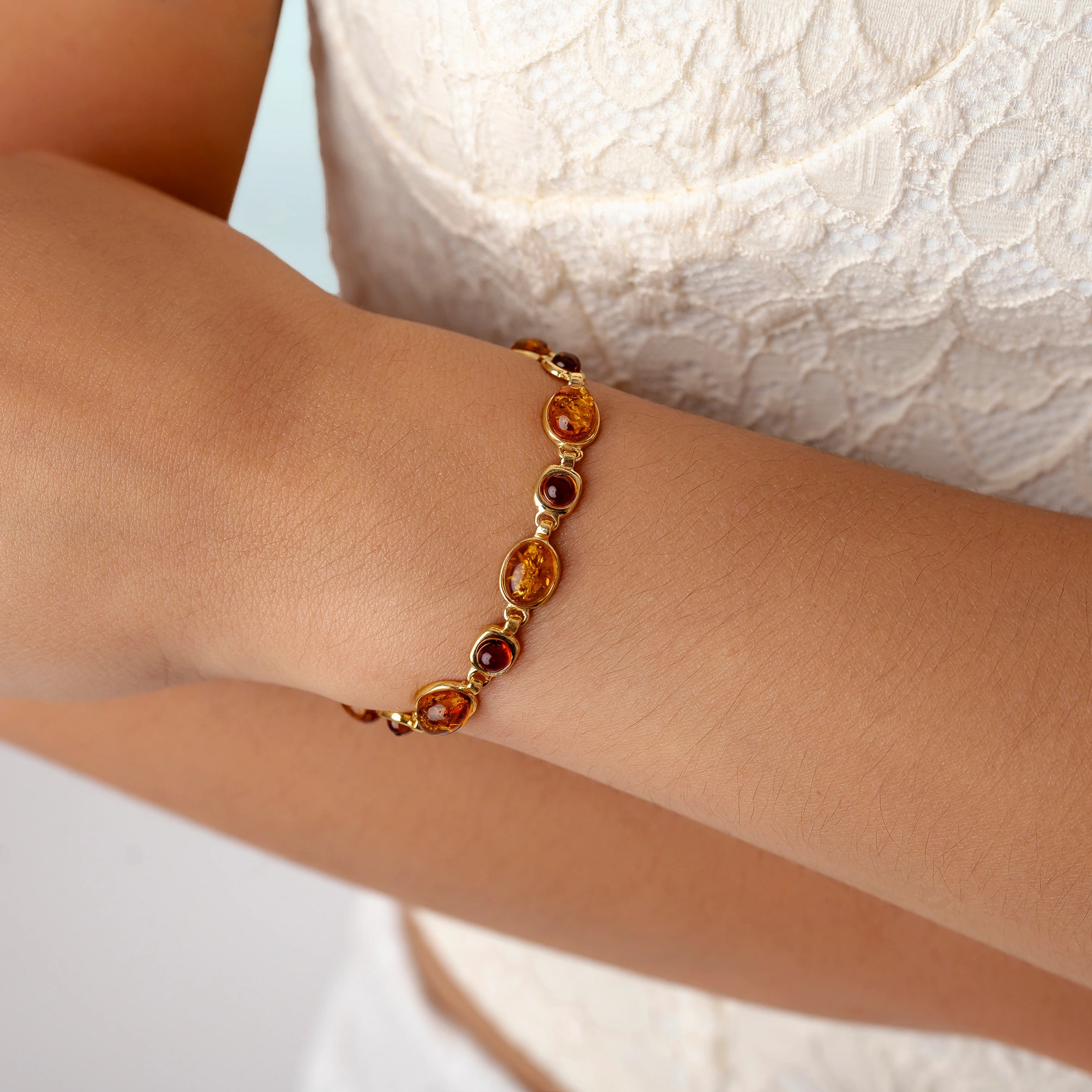 Bracciale da Donna in Argento Dorato con Ambra Dorata