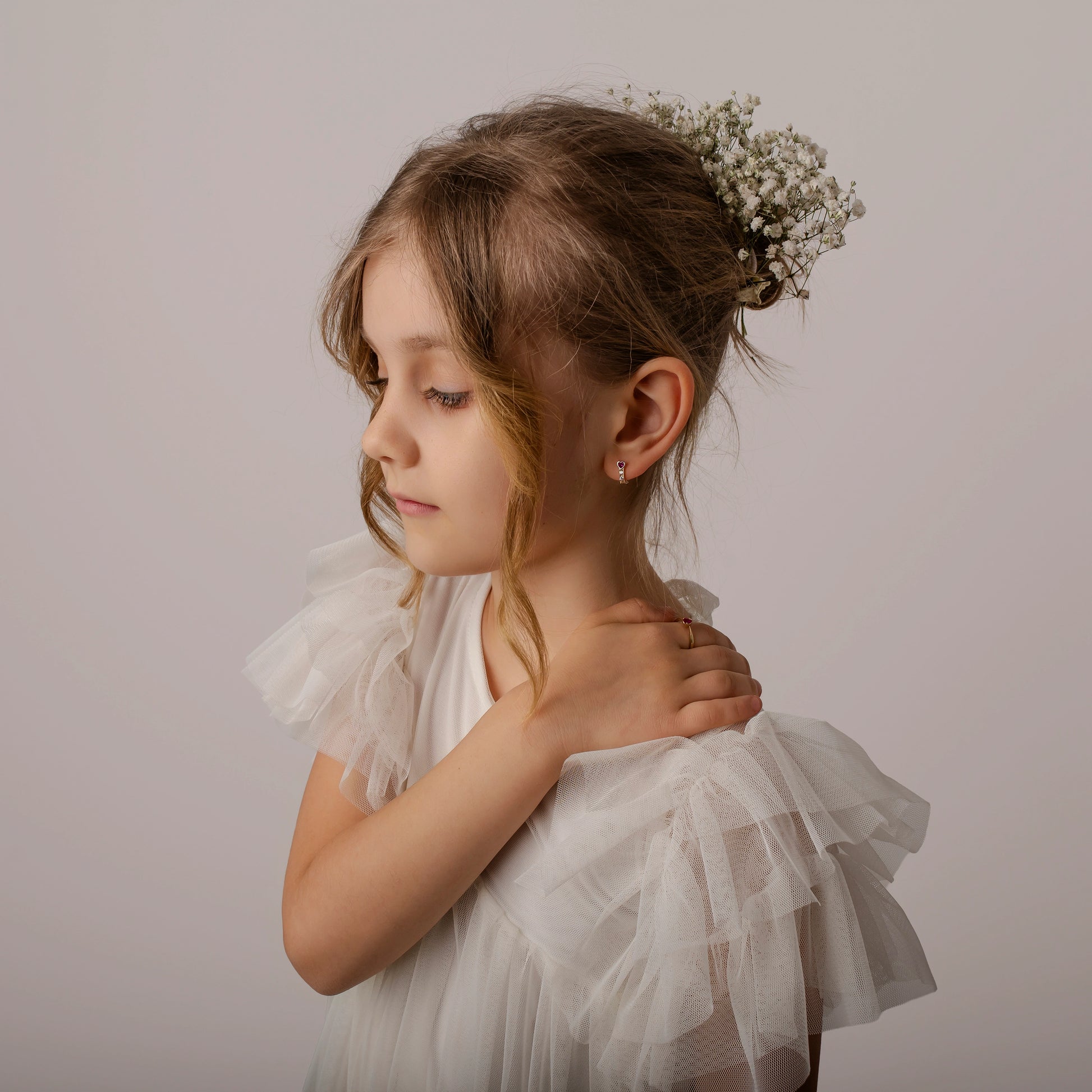 Orecchini in Oro con Cuore e Zircone Fucsia Kids Collection