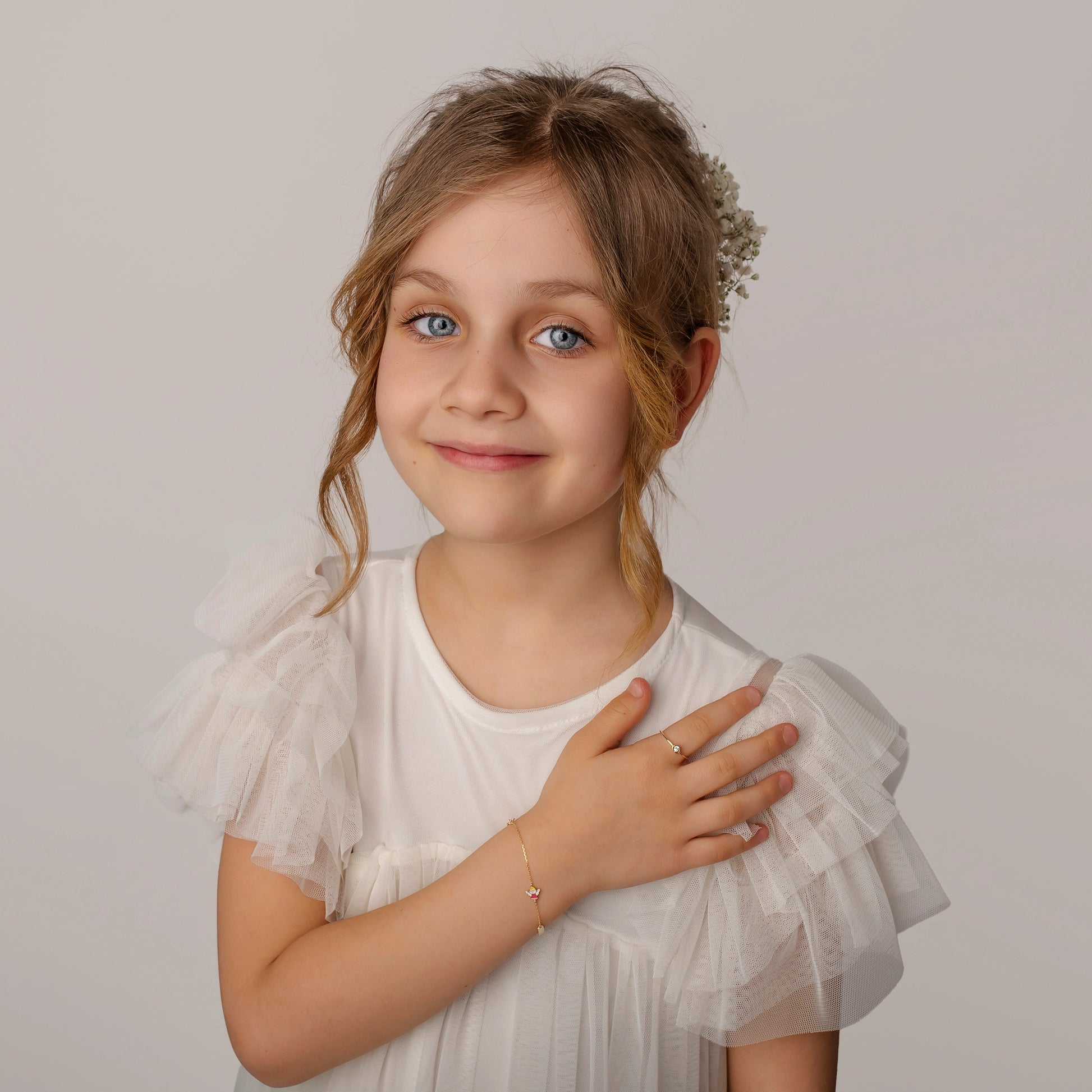 Hearts Kids Ring in Gold with White Zircon