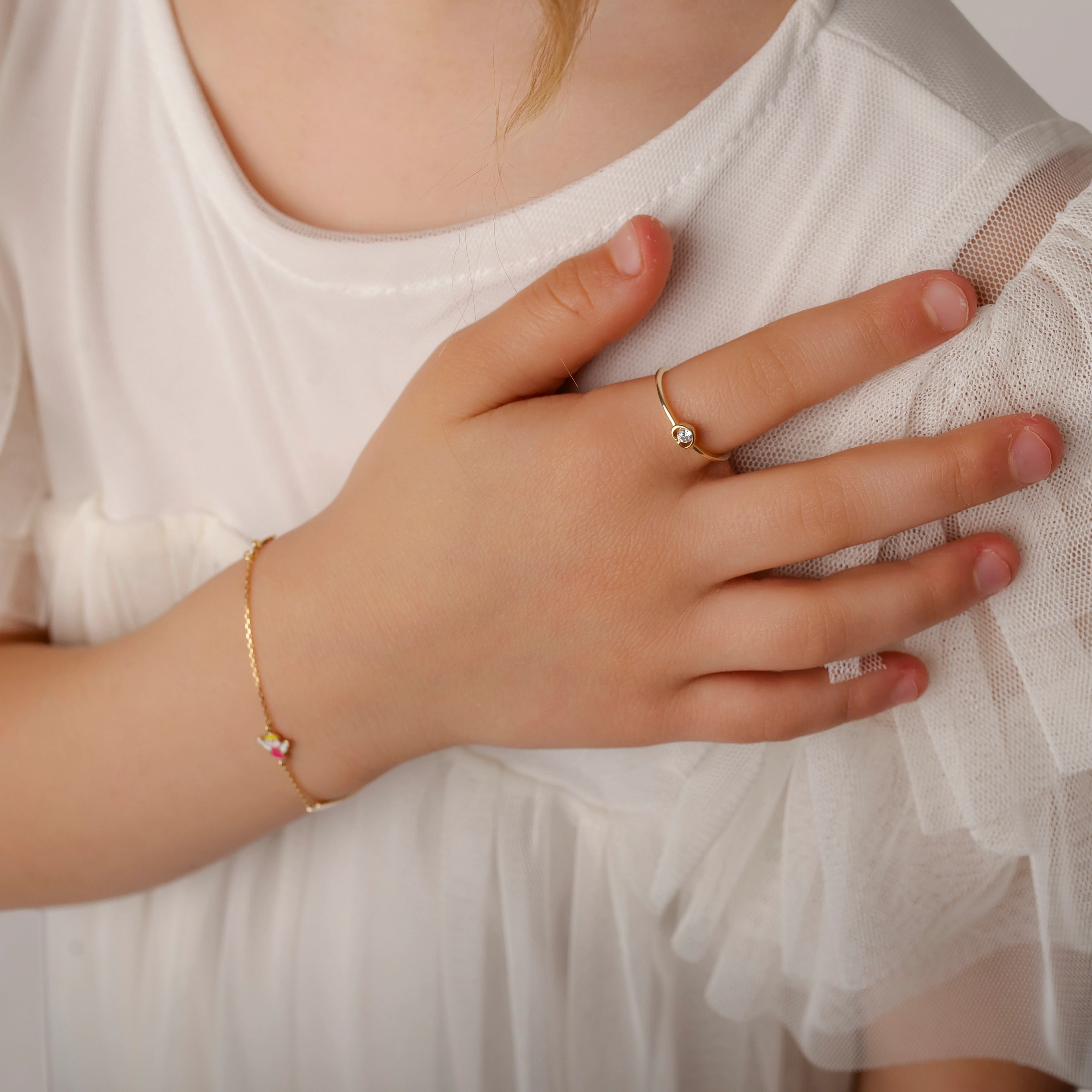 Hearts-Ring Kids aus Gold mit weißem Zirkonia