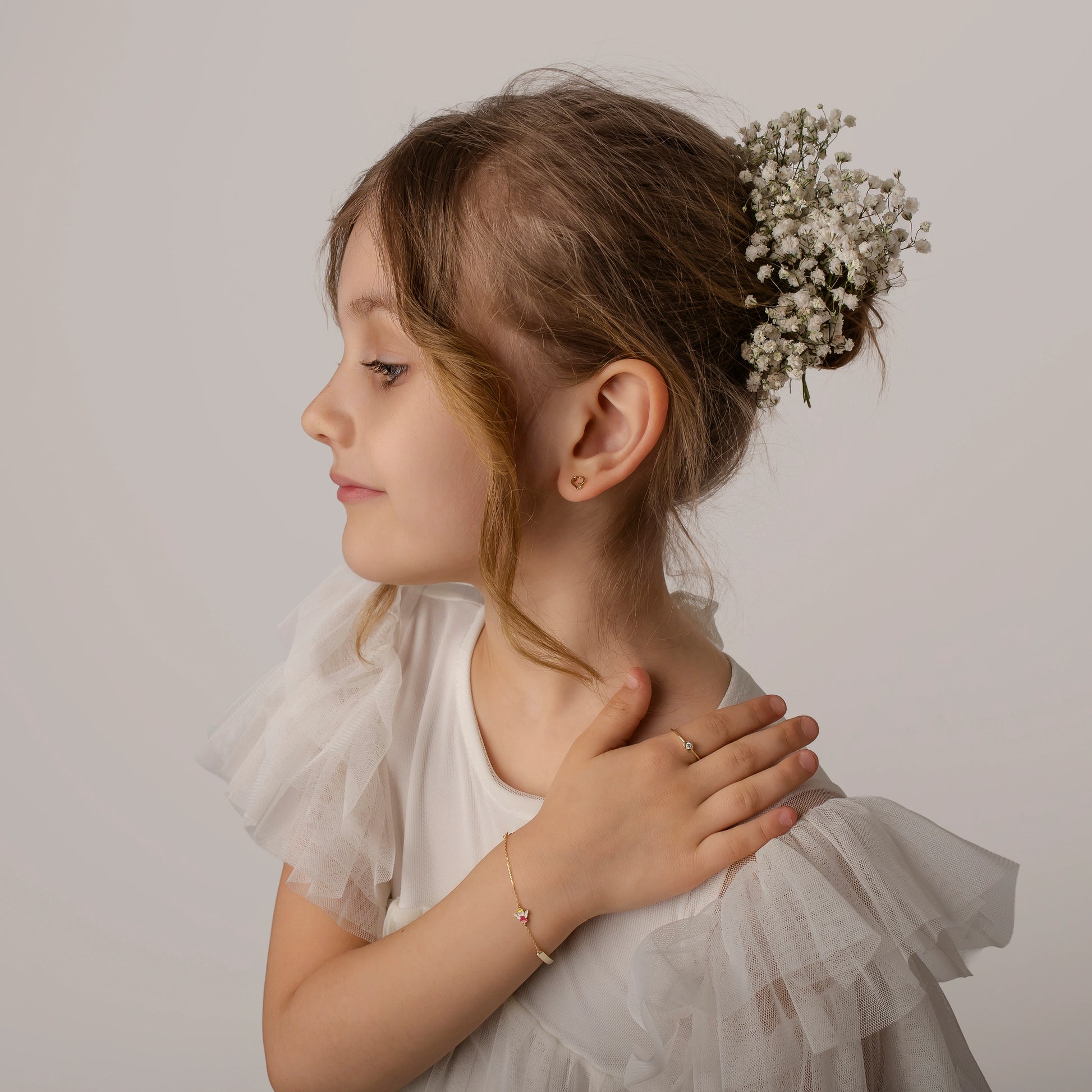 Bracciale in Oro da Bambina con Angioletto Rosa e Cuore