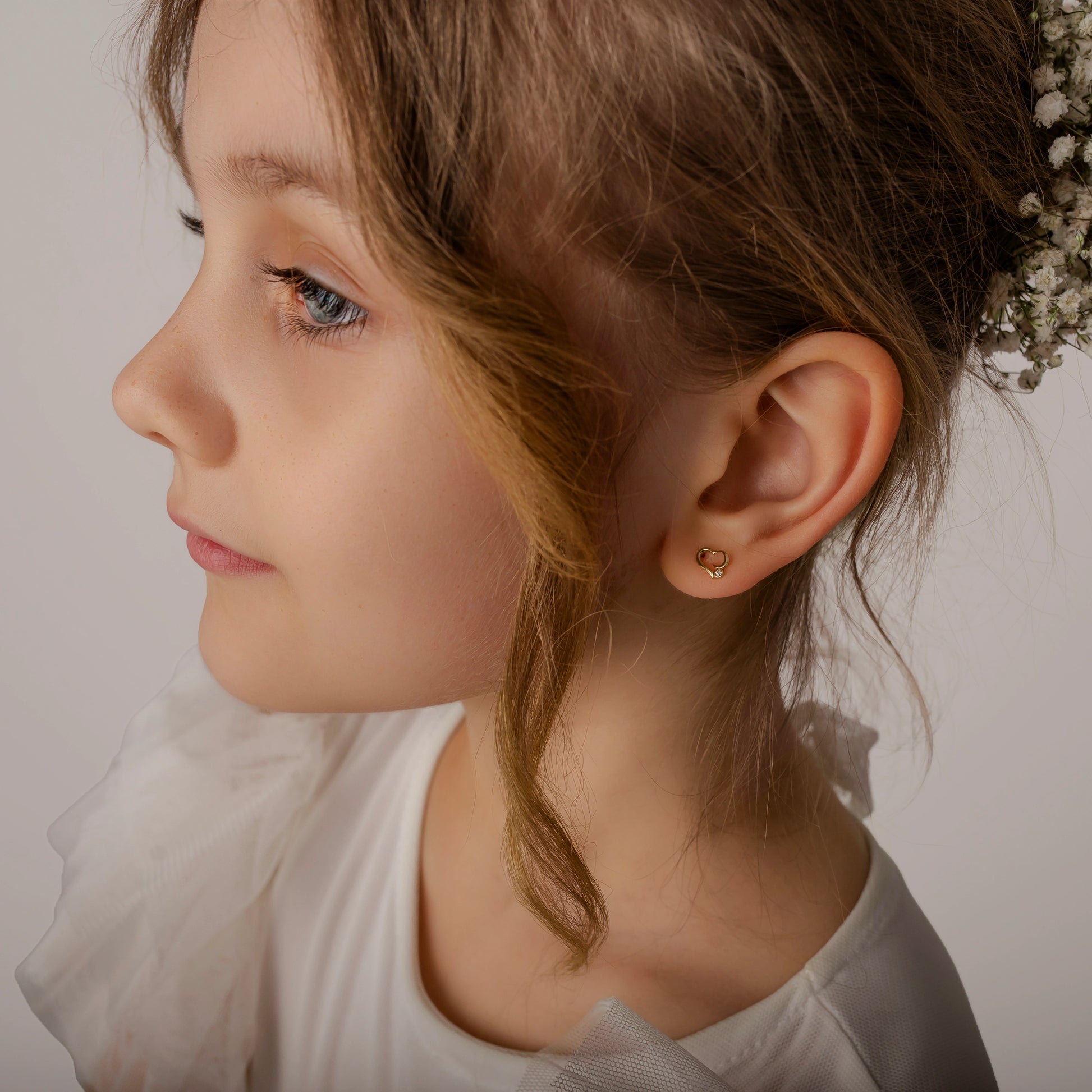 Boucles d'Oreilles en Or avec Cœur et Point de Lumière Collection Enfants