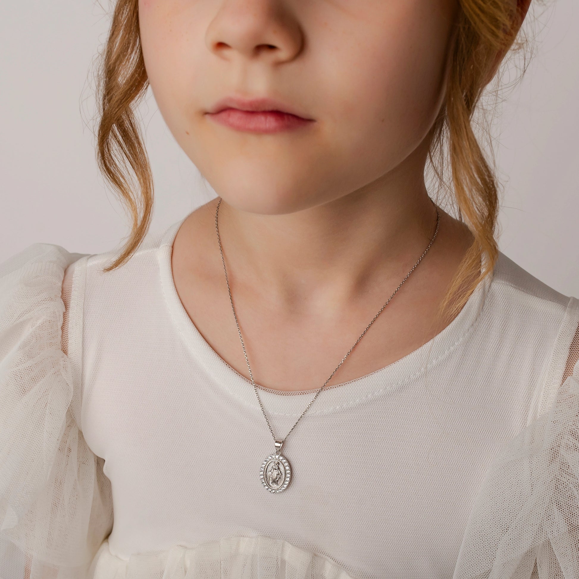 Collana Argento Madonna Miracolosa con Zirconi