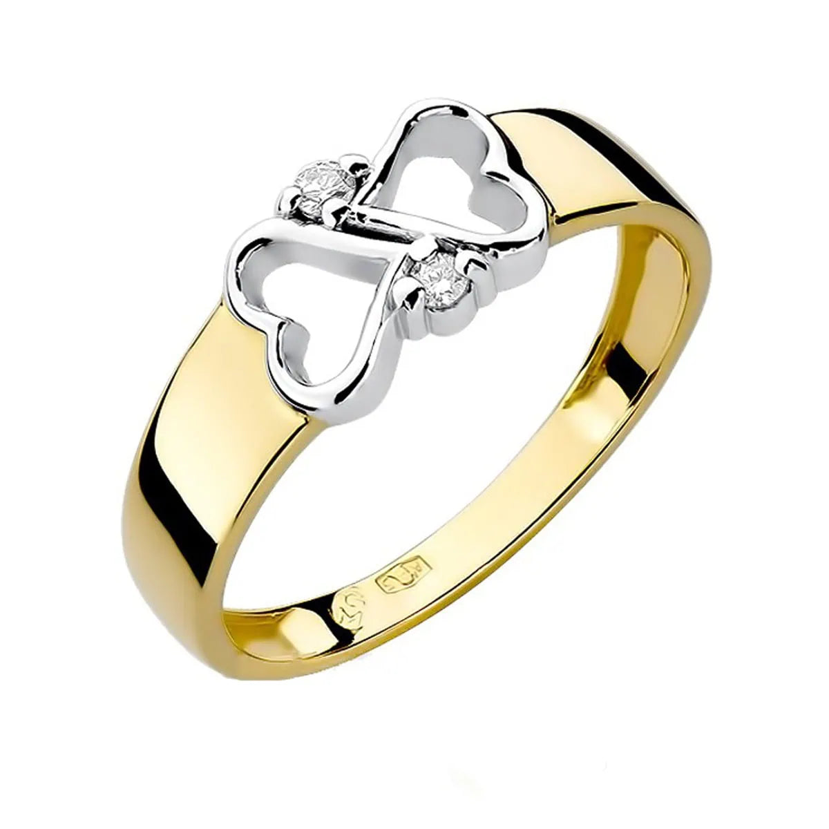 Anello in Oro Bicolore con Doppi Cuoricini