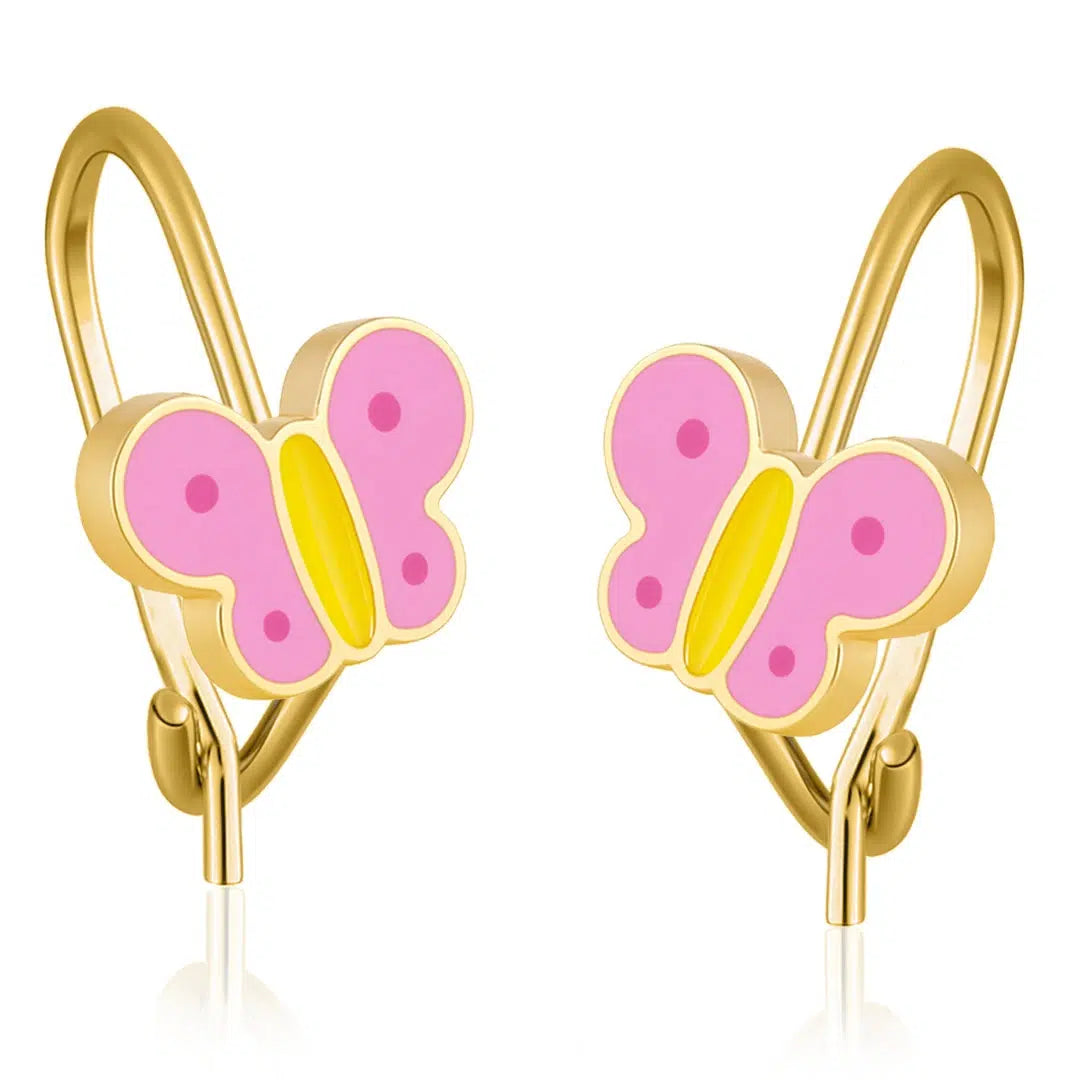 Silver Bell Earrings with Gold-Toned Butterfly