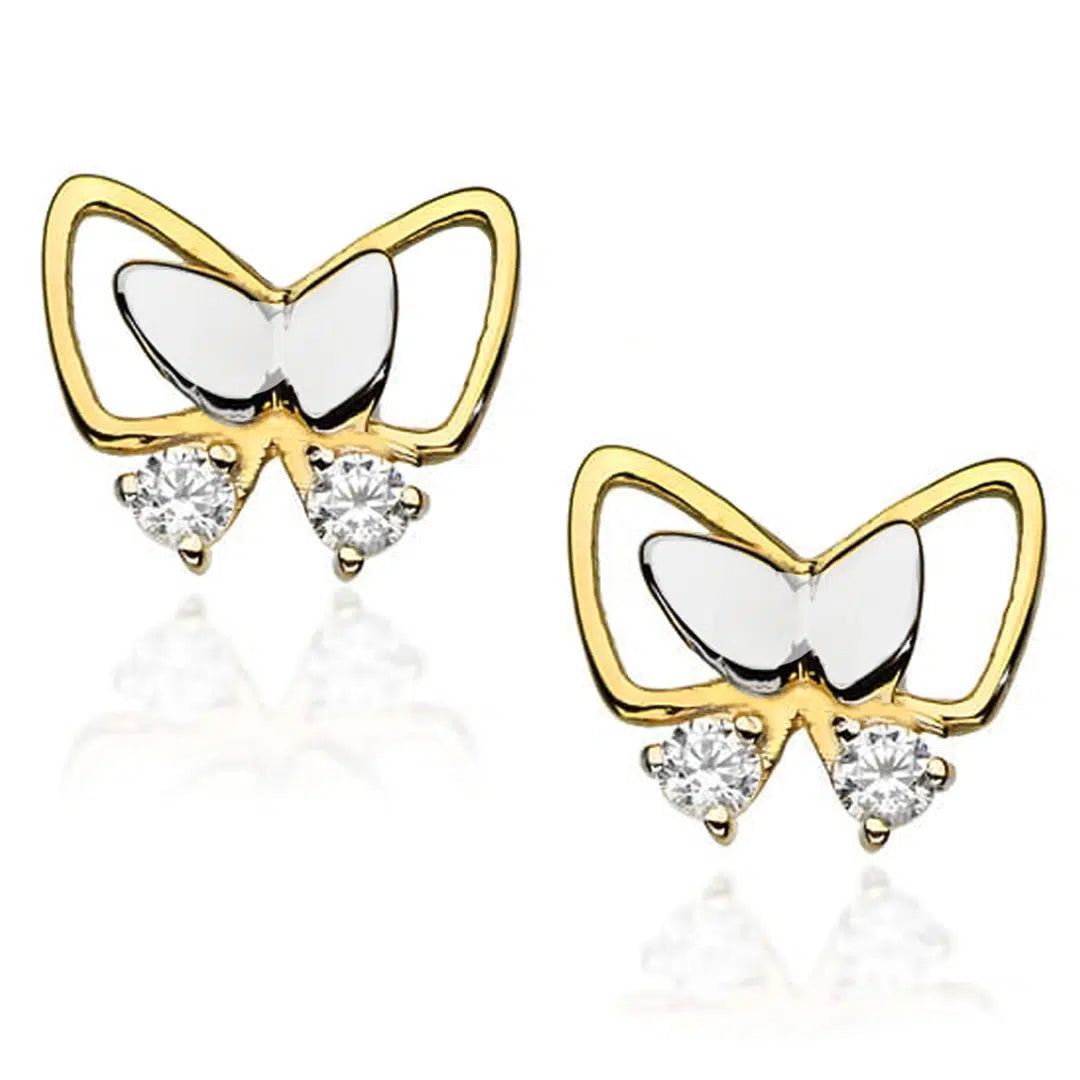 Orecchini in Oro Bicolore con Farfalla e Punti Luce