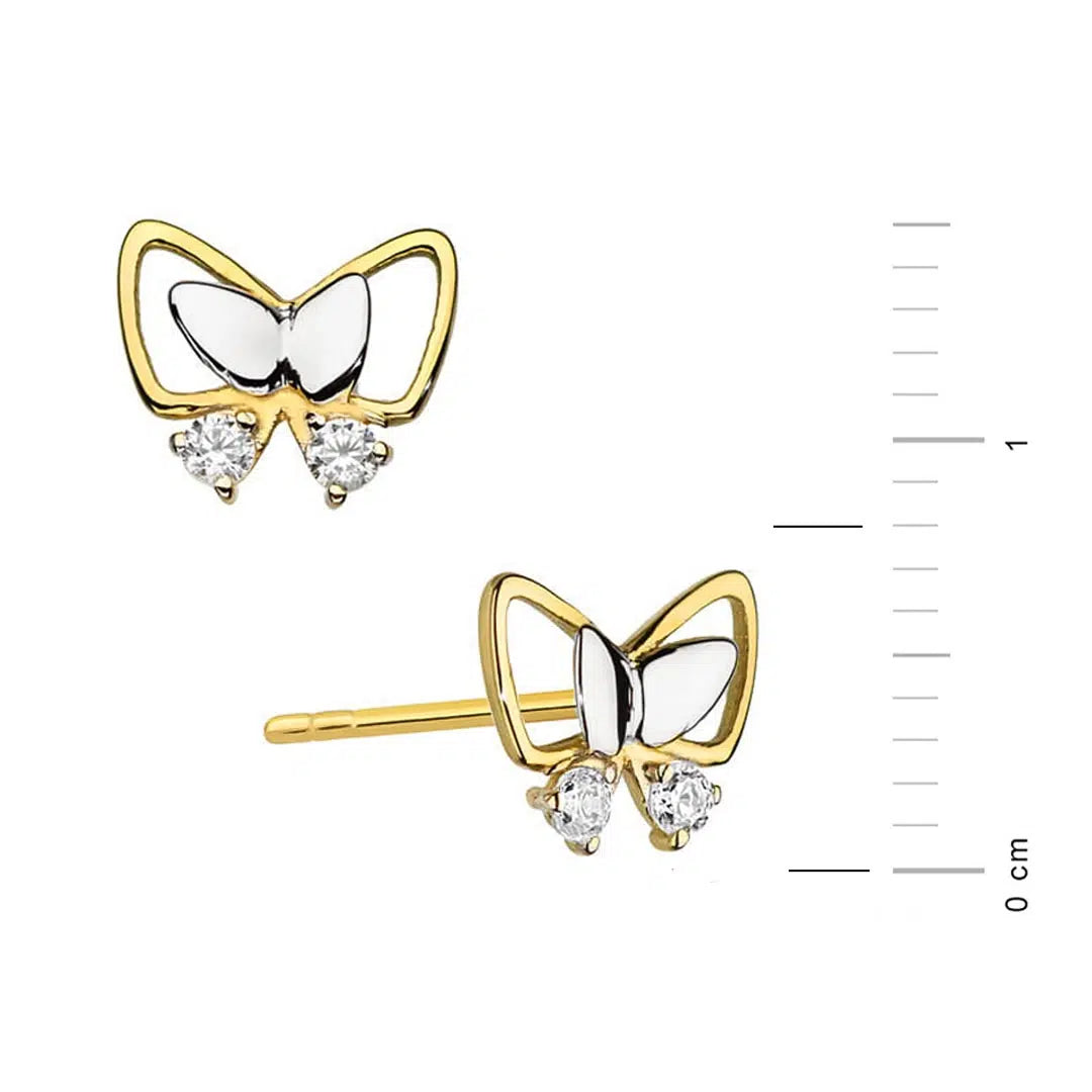 Orecchini in Oro Bicolore con Farfalla e Punti Luce