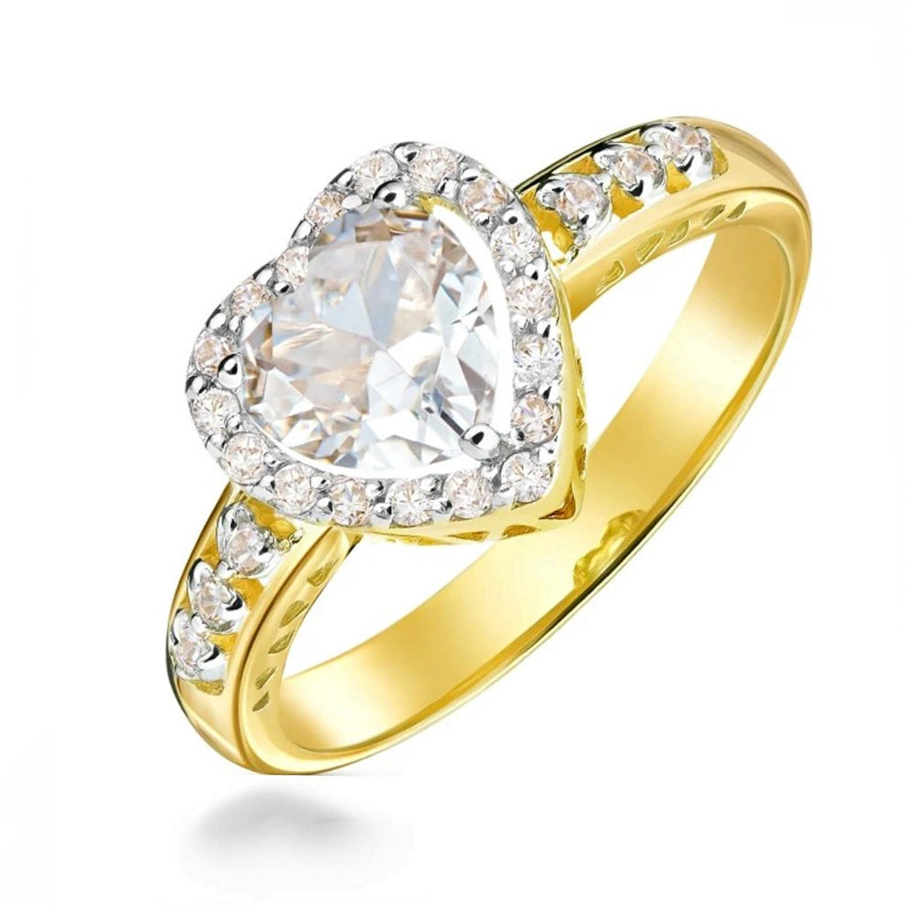 Goldring mit Band, Herz und weißen Zirkonia