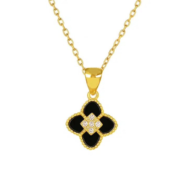 Collana in Argento Dorata Fiore con Onice