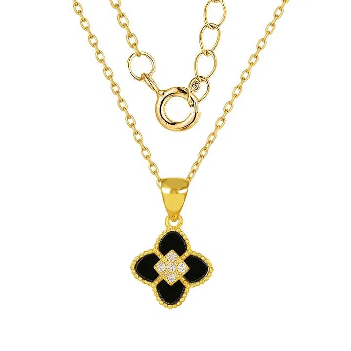 Collana in Argento Dorata Fiore con Onice