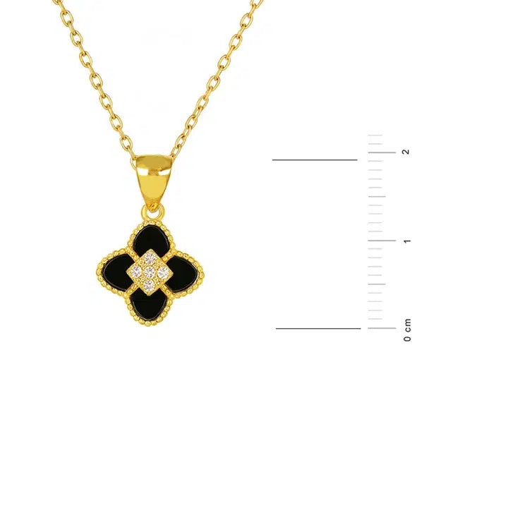 Collana in Argento Dorata Fiore con Onice