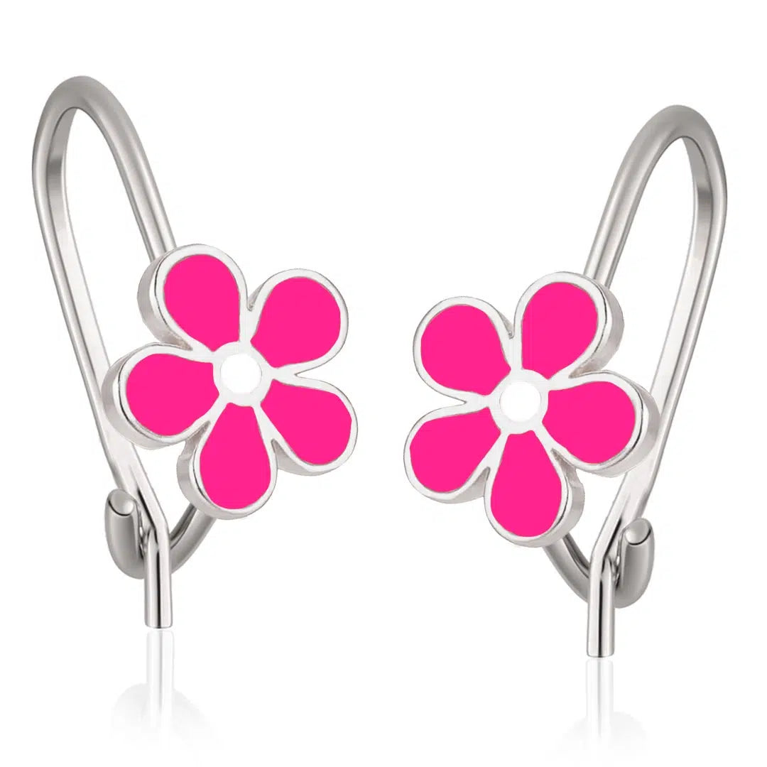 Boucles d'Oreilles Cloche en Argent avec Fleur Fuchsia Dorée