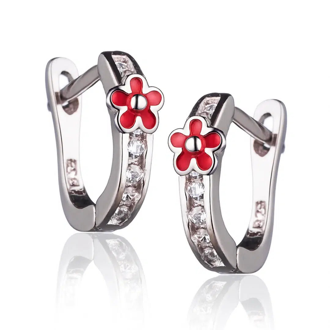 Orecchini con Fiore Rosso e Zirconi
