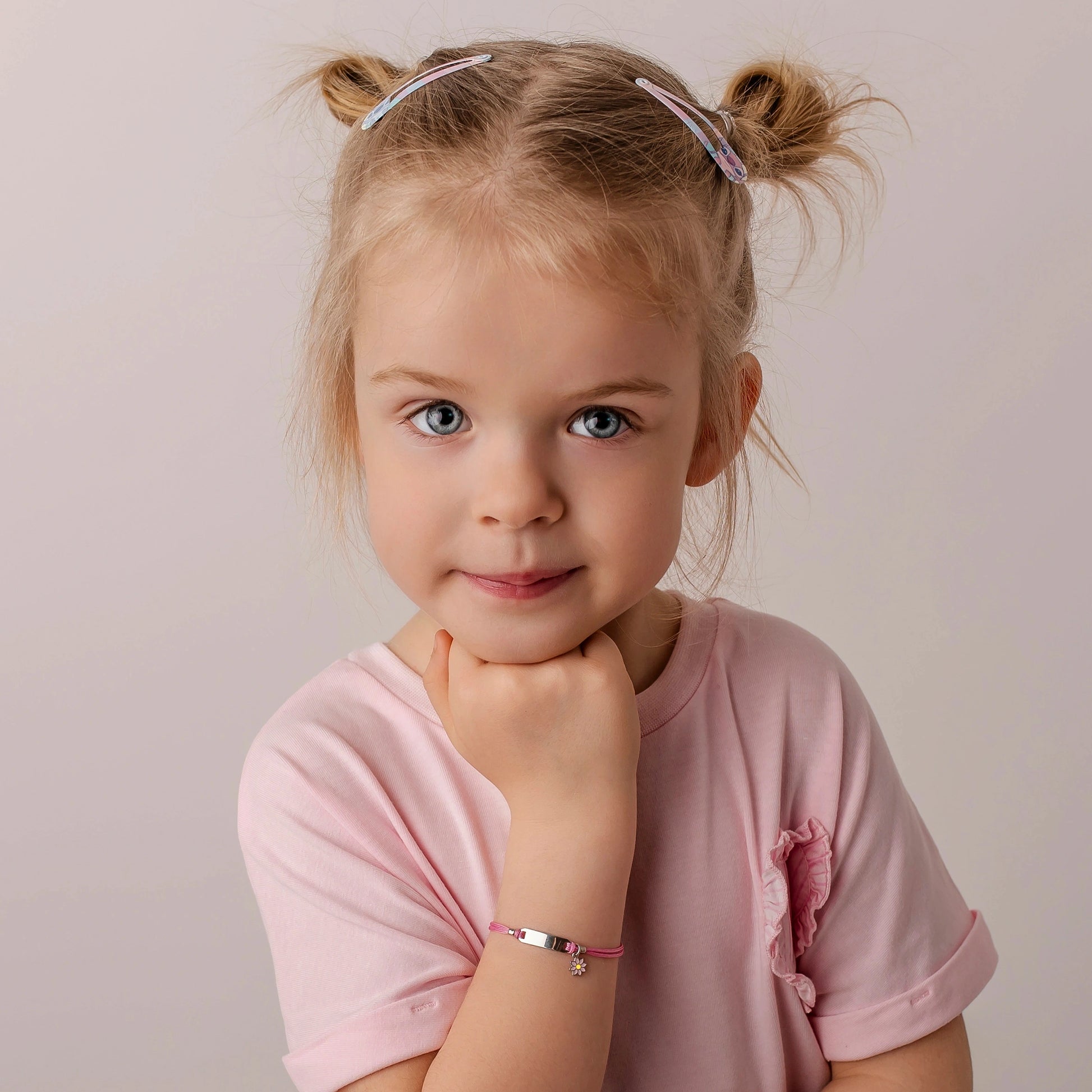 Bracciale Argento Bimba Cordoncino Rosa Fiore