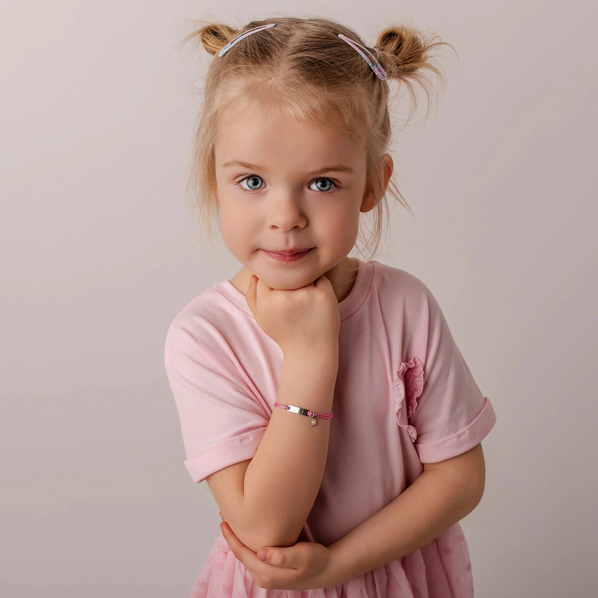 Bracciale Argento Bimba Cordoncino Rosa Fiore