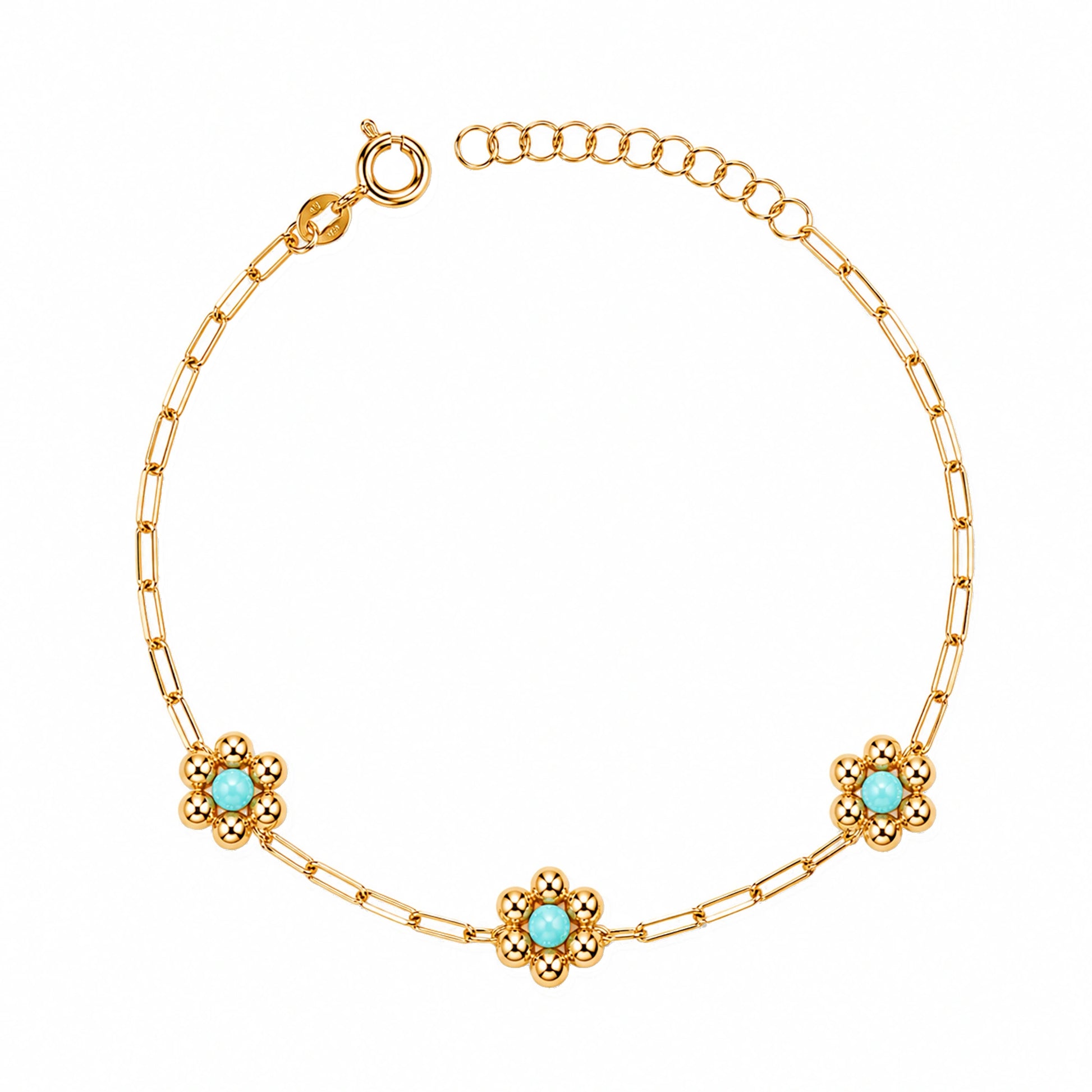 Golden Bracelet with Three Flowers
