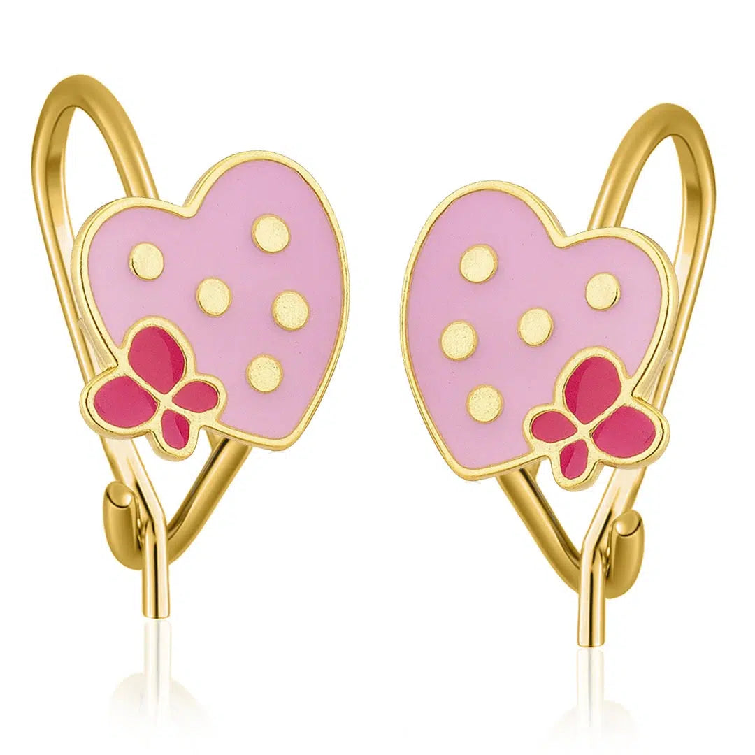 Boucles d'Oreilles Cloche en Argent avec Cœurs et Papillons