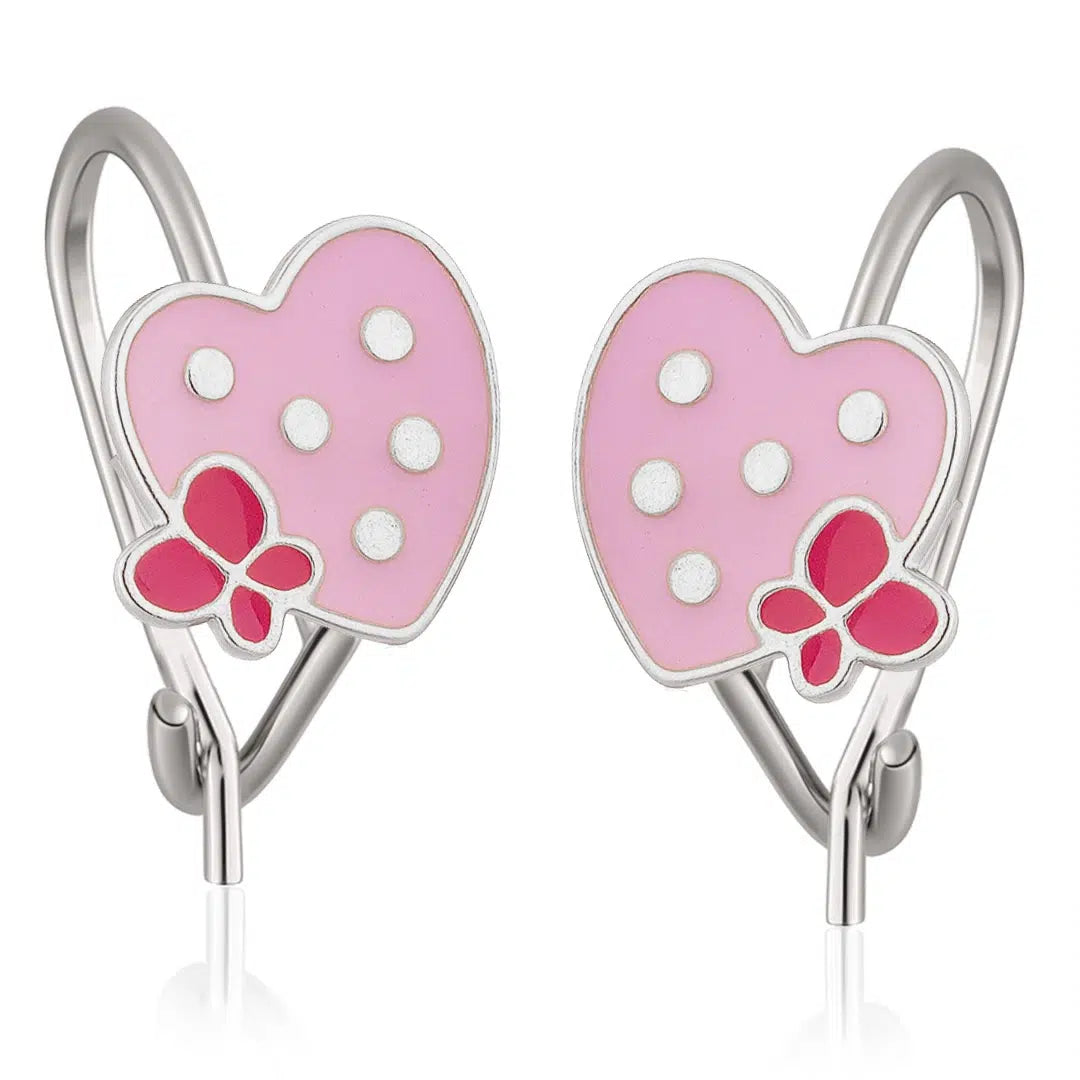 Boucles d'Oreilles Cloche en Argent avec Cœurs et Papillons